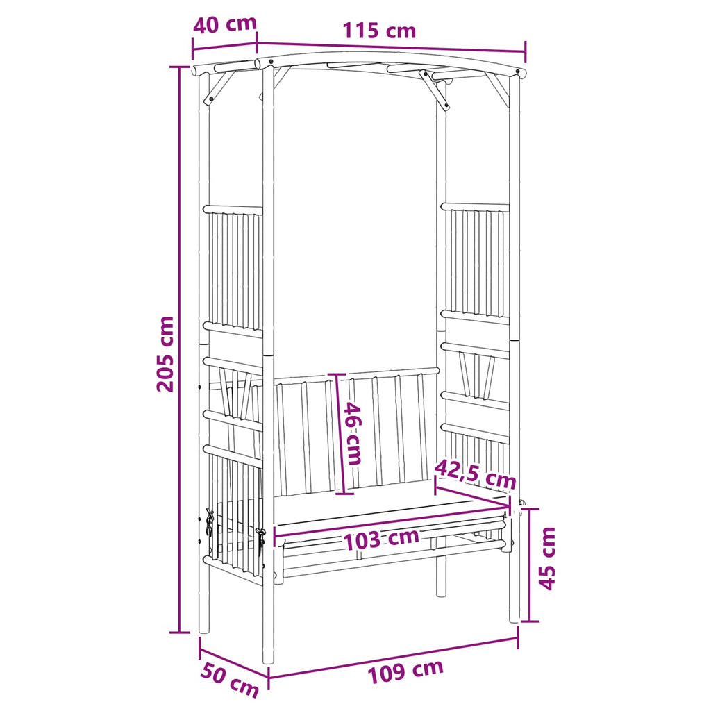 vidaXL Łuk ogrodowy z ławką kremowobiały 115 x 50 x 205 cm Bambus
