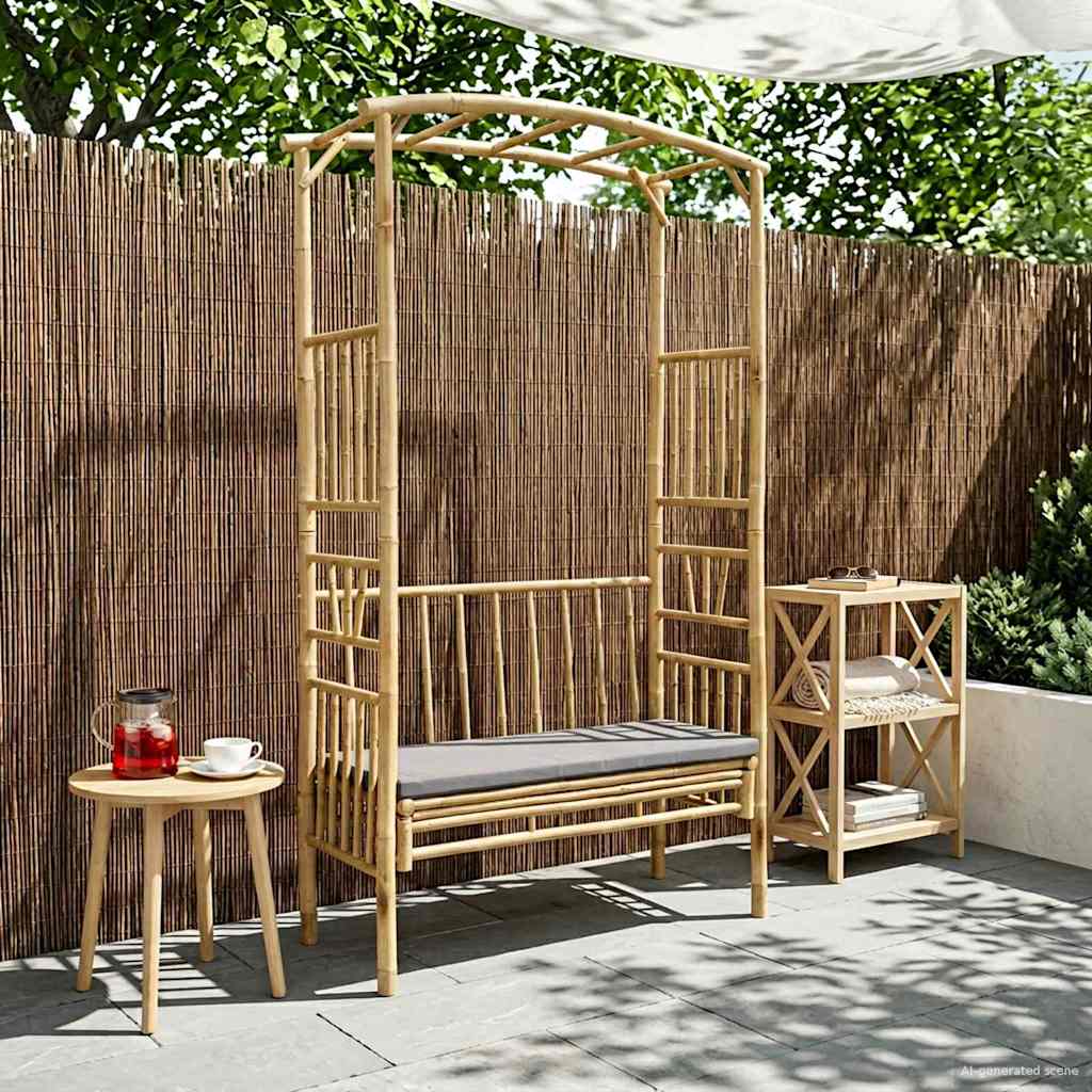 vidaXL Łuk ogrodowy z ławką ciemnoszary 115 x 50 x 205 cm Bambus