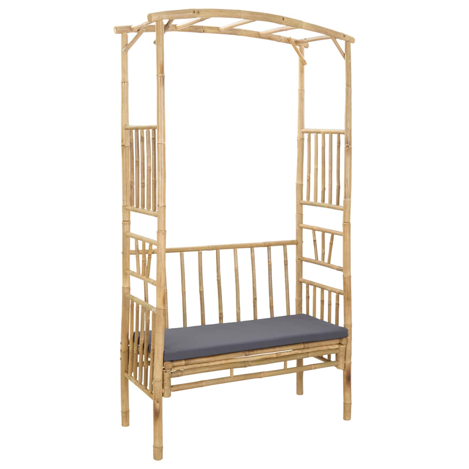 vidaXL Łuk ogrodowy z ławką ciemnoszary 115 x 50 x 205 cm Bambus