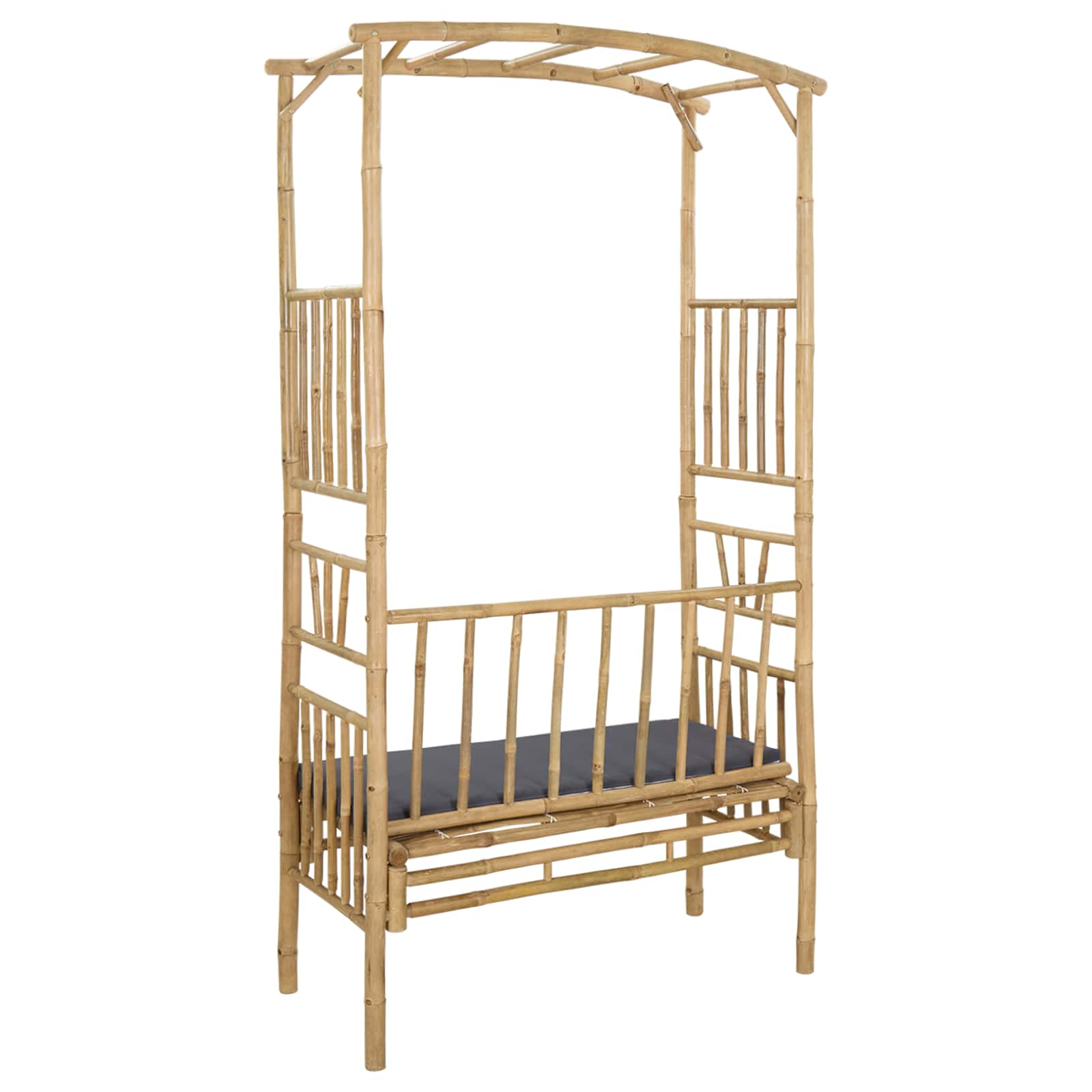 vidaXL Łuk ogrodowy z ławką ciemnoszary 115 x 50 x 205 cm Bambus