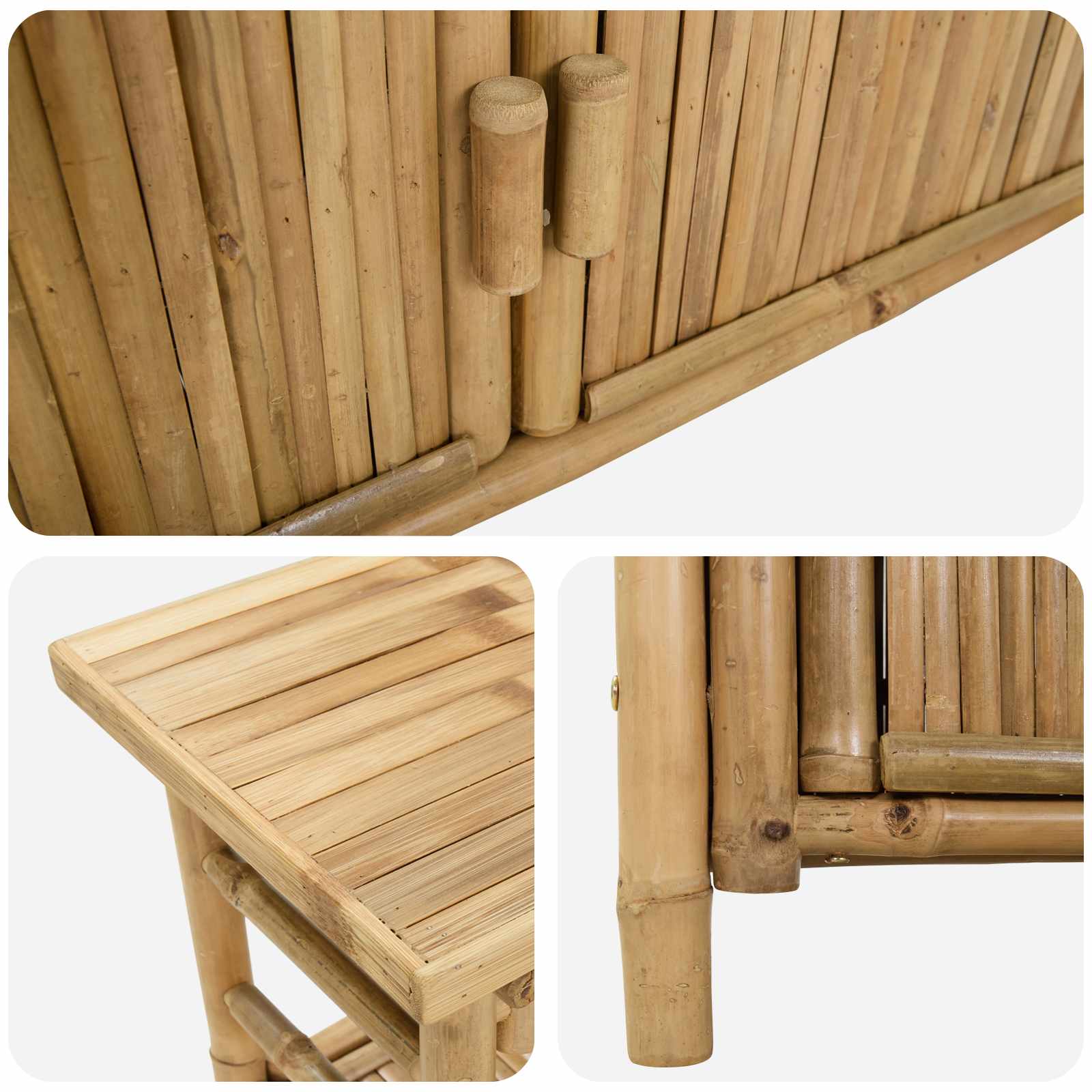 vidaXL Konsola z półką z drzwiami Naturalny 110 x 35 x 75 cm Bambus