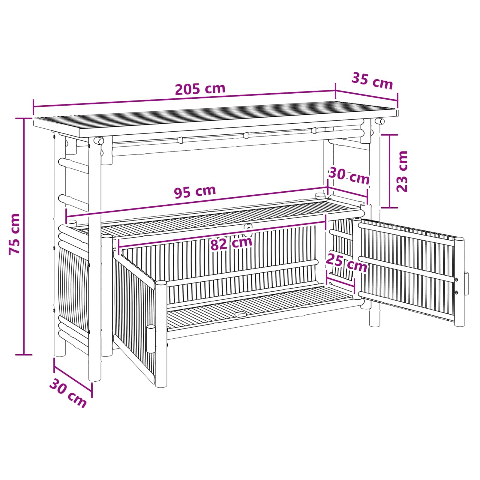 vidaXL Konsola z półką z drzwiami Naturalny 110 x 35 x 75 cm Bambus