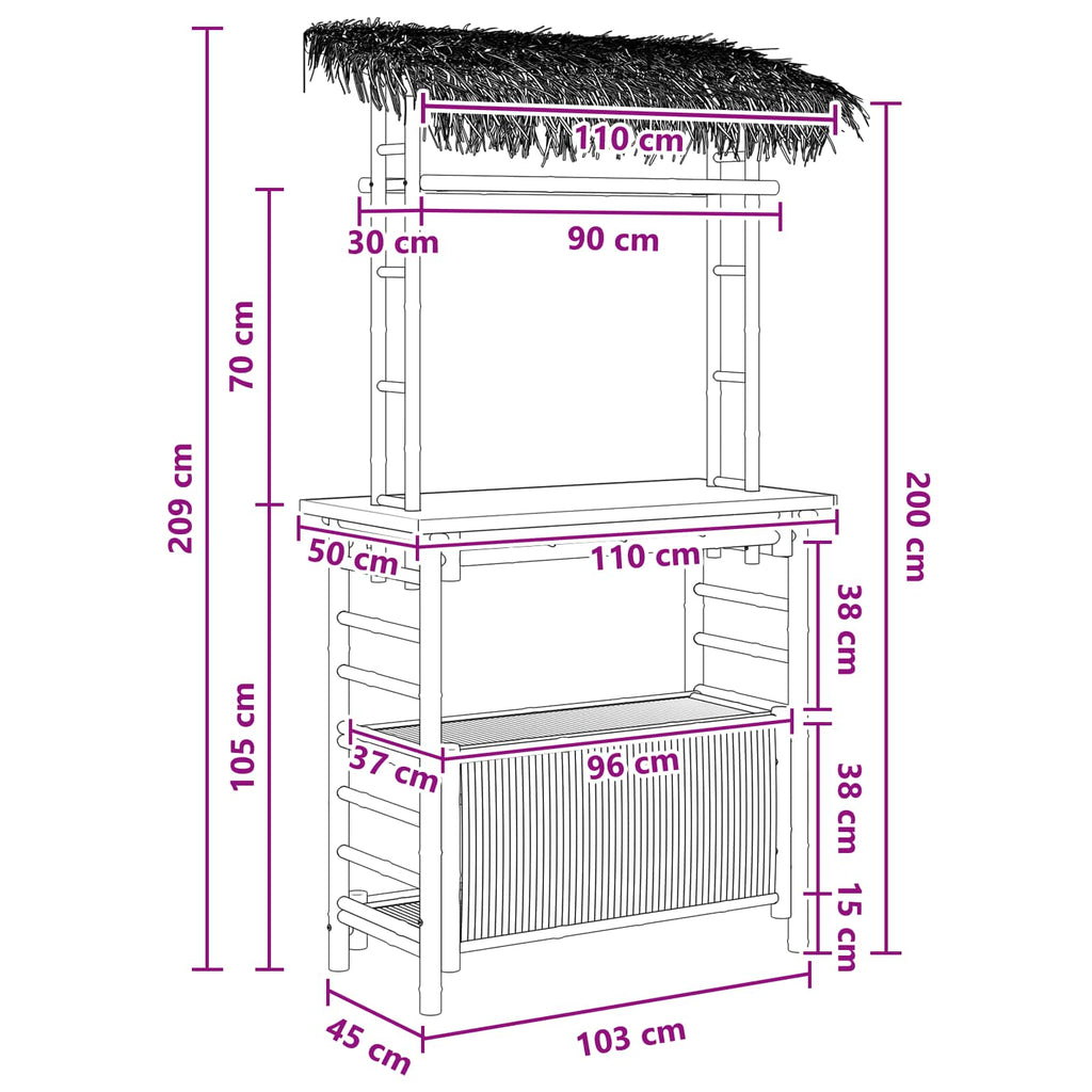 vidaXL Stół barowy na zewnątrz Naturalny 110 x 50 x 209 cm Bambus