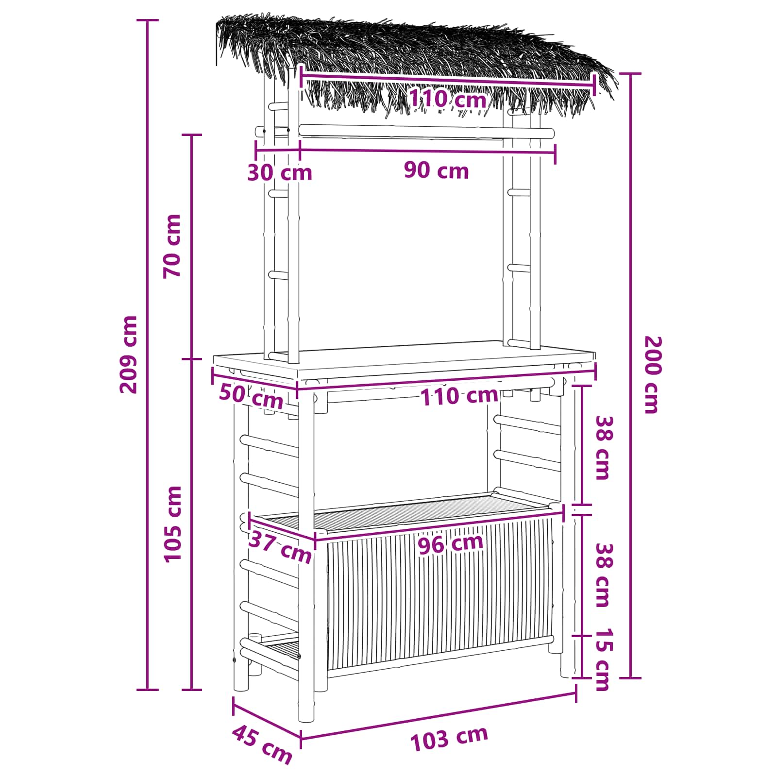 vidaXL Stół barowy na zewnątrz Naturalny 110 x 50 x 209 cm Bambus