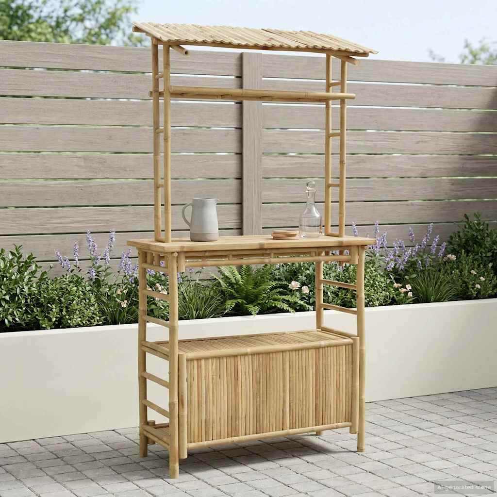 vidaXL Stół barowy na zewnątrz Naturalny 110 x 50 x 210 cm Bambus