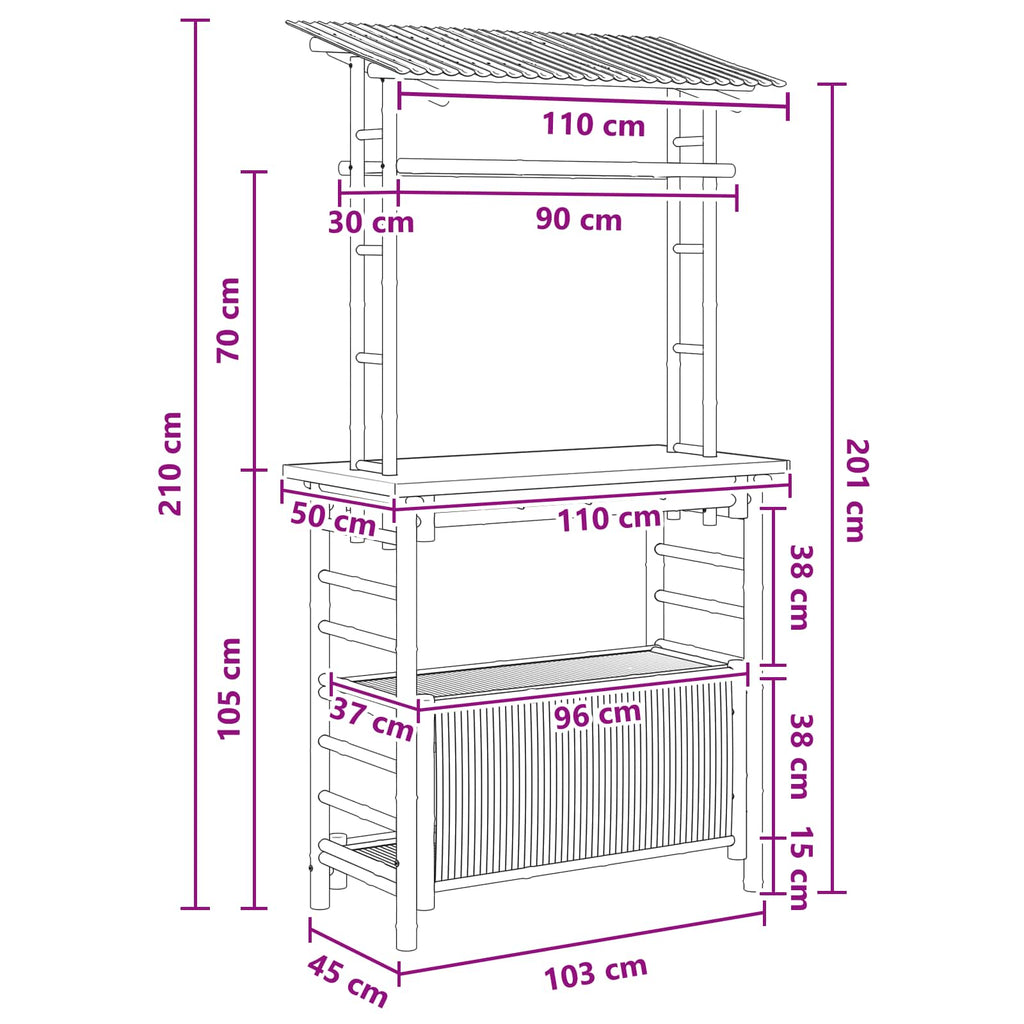 vidaXL Stół barowy na zewnątrz Naturalny 110 x 50 x 210 cm Bambus