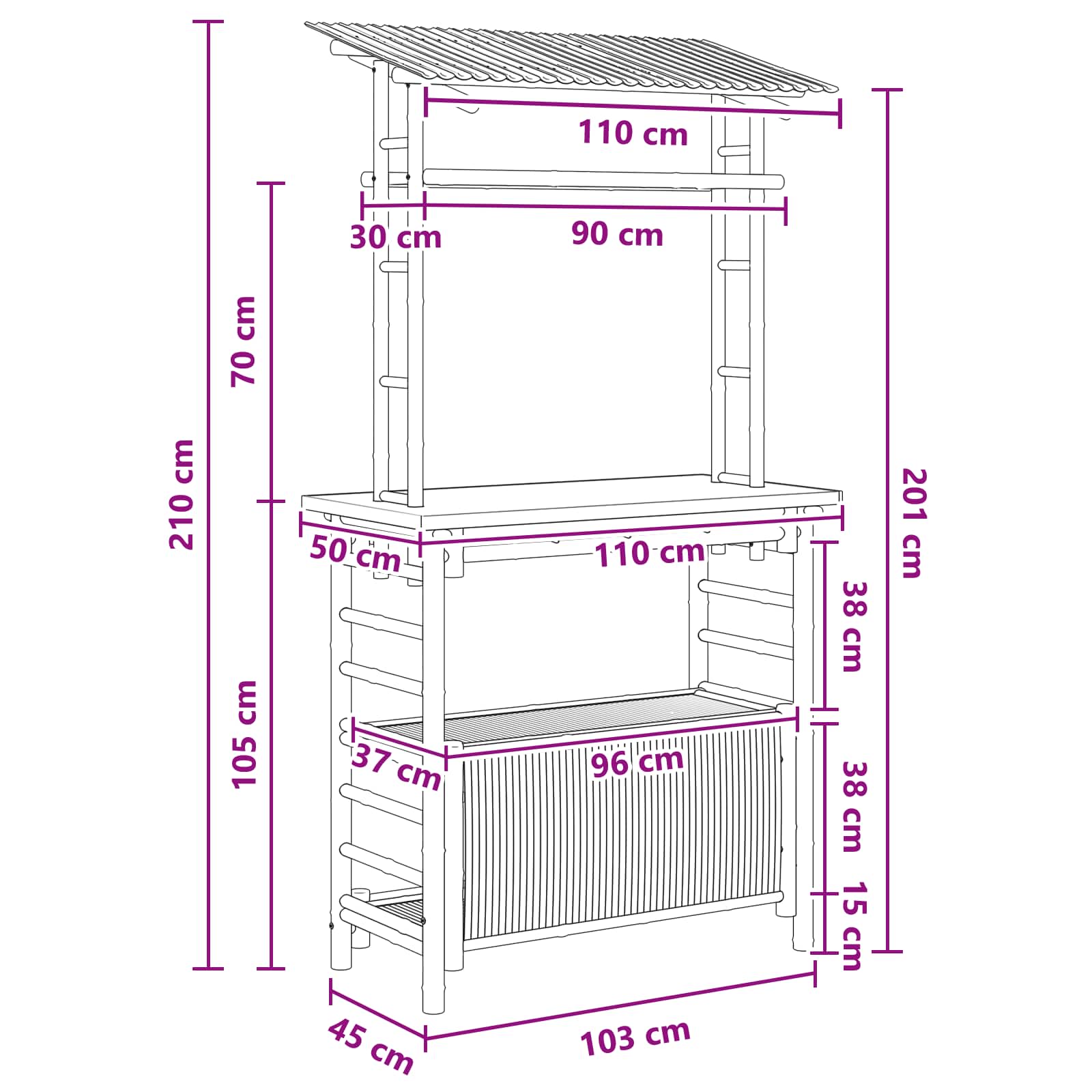 vidaXL Stół barowy na zewnątrz Naturalny 110 x 50 x 210 cm Bambus