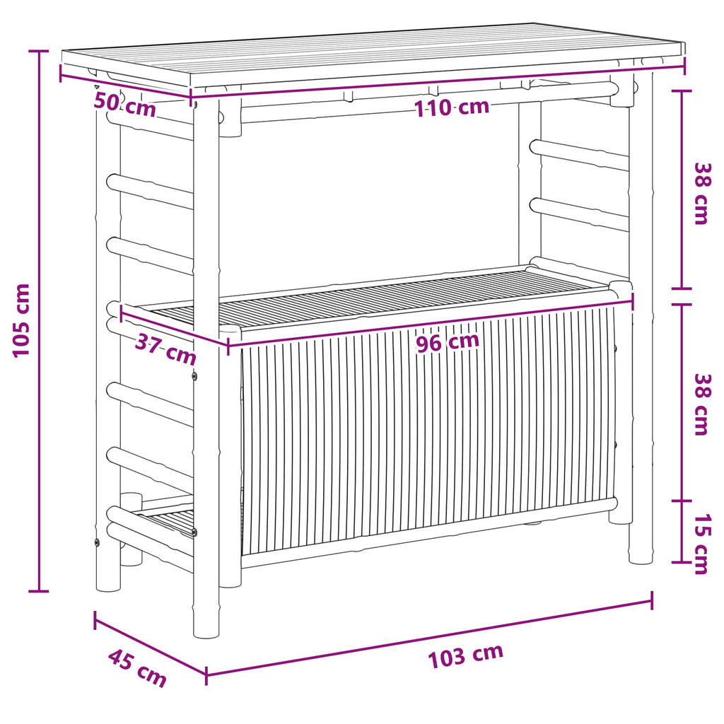 vidaXL Stół barowy na zewnątrz Naturalny 110 x 50 x 105 cm Bambus