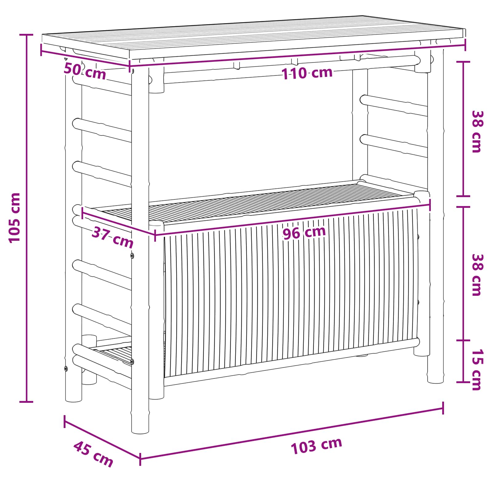 vidaXL Stół barowy na zewnątrz Naturalny 110 x 50 x 105 cm Bambus