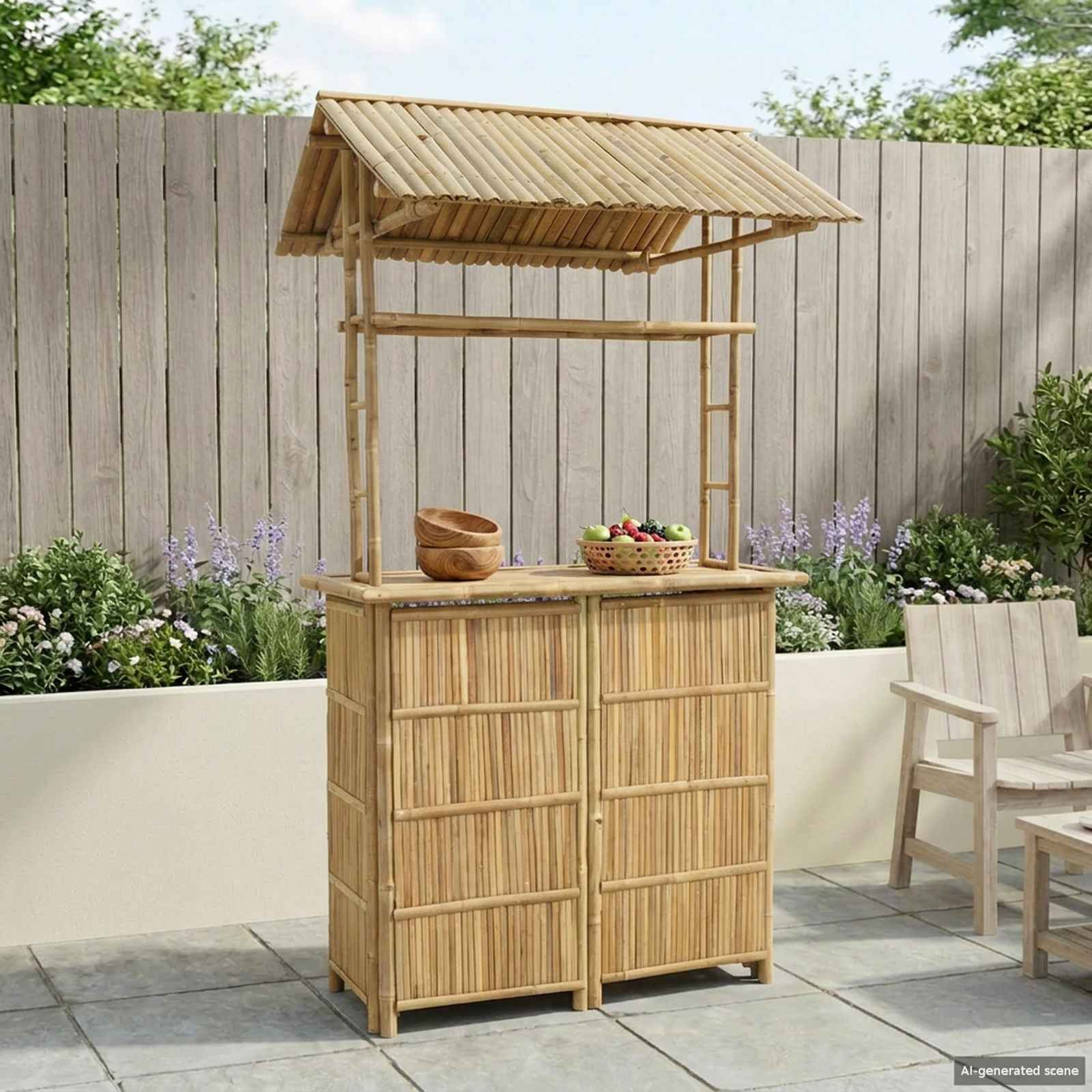 vidaXL Stół barowy na zewnątrz Naturalny 115 x 95 x 214 cm Bambus
