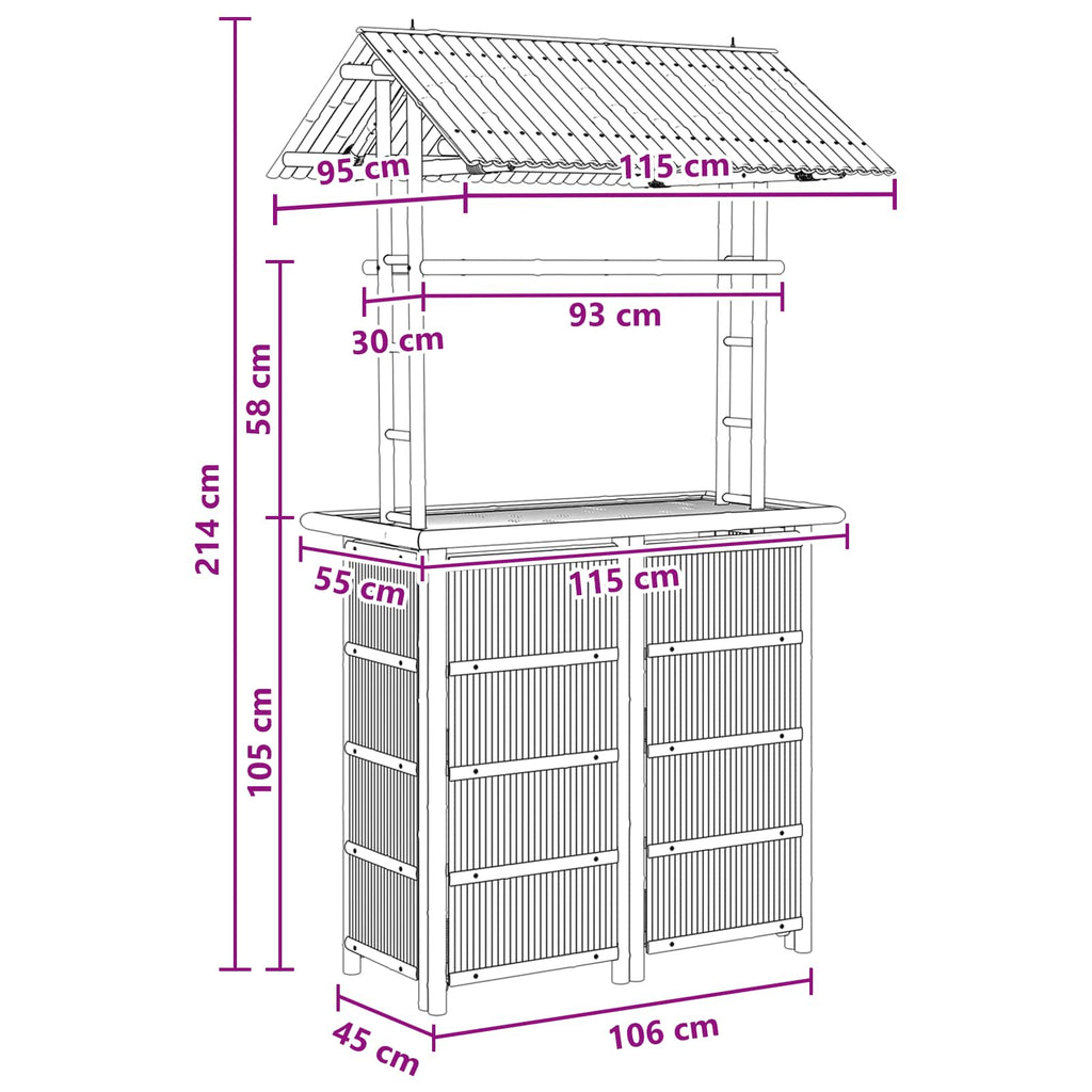 vidaXL Stół barowy na zewnątrz Naturalny 115 x 95 x 214 cm Bambus
