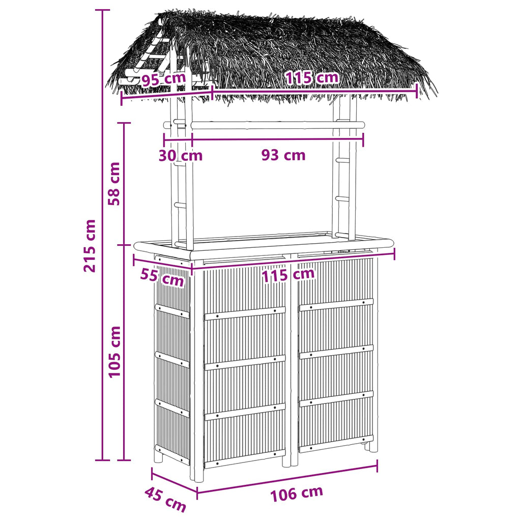 vidaXL Stół barowy na zewnątrz Naturalny 115 x 95 x 215 cm Bambus