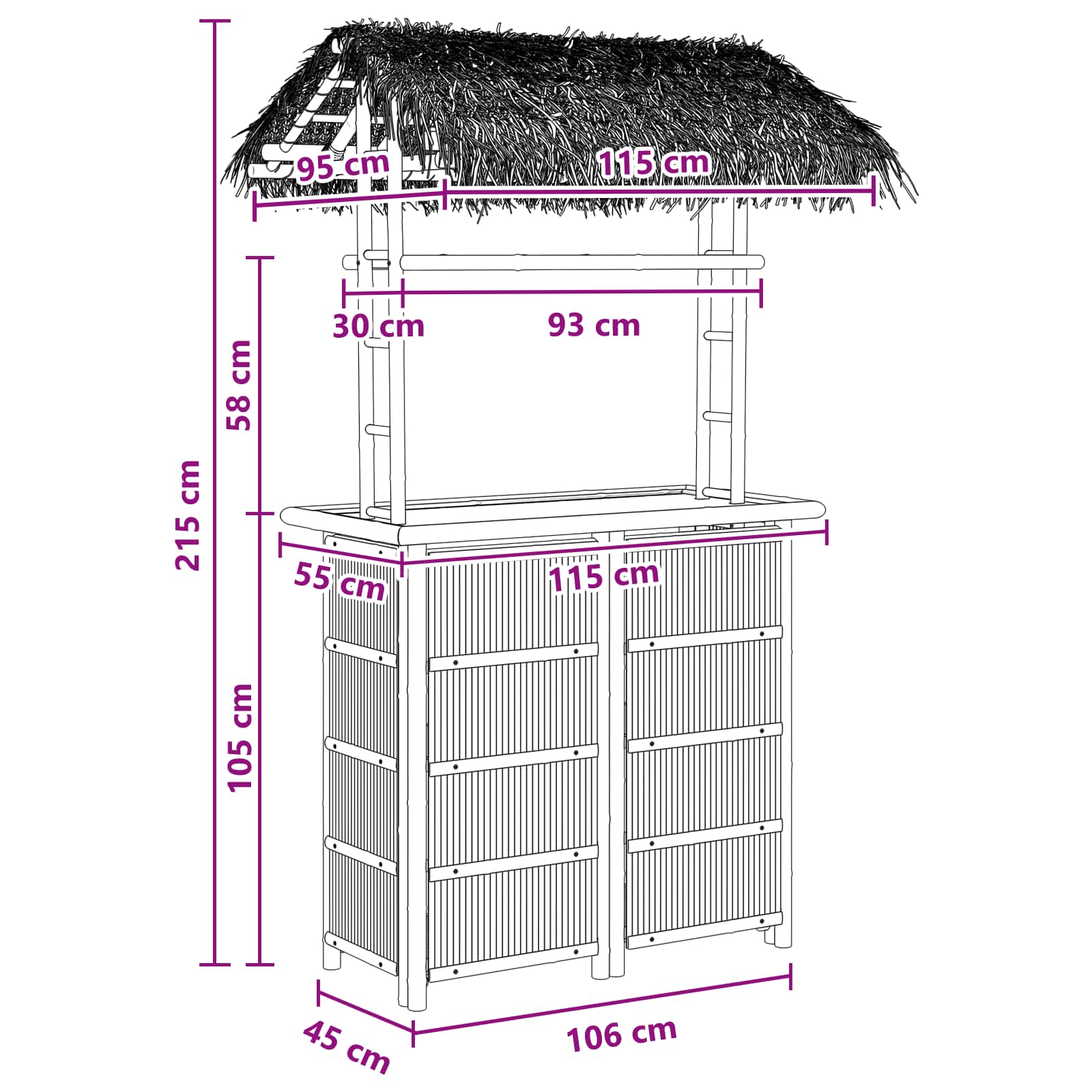 vidaXL Stół barowy na zewnątrz Naturalny 115 x 95 x 215 cm Bambus