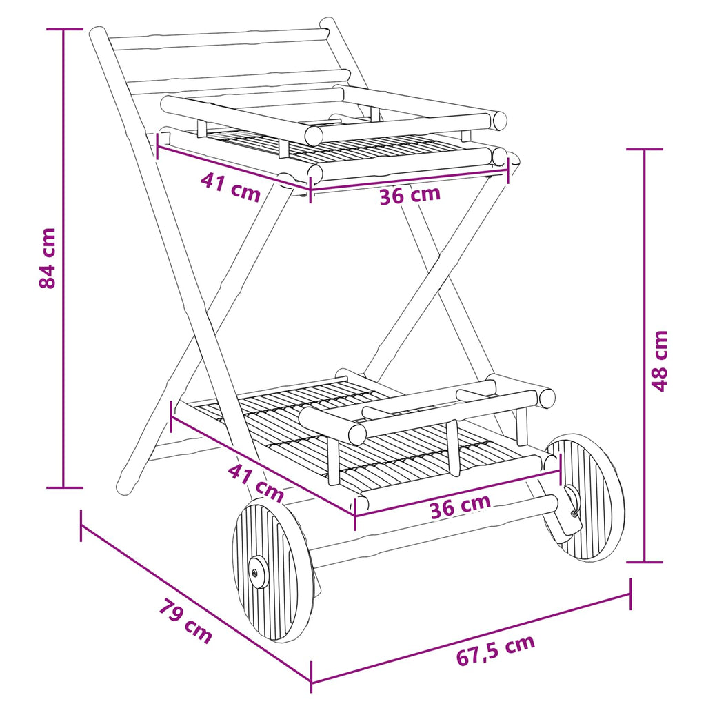 vidaXL Wózek serwisowy na kółkach naturalny 79 x 67,5 x 84 cm Bambus
