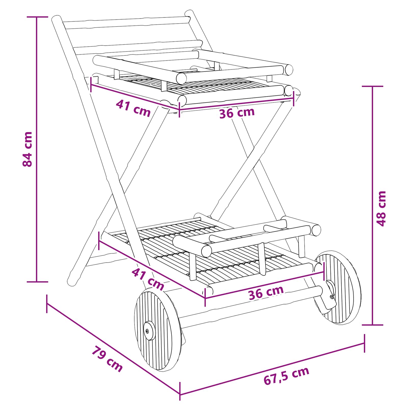 vidaXL Wózek serwisowy na kółkach naturalny 79 x 67,5 x 84 cm Bambus