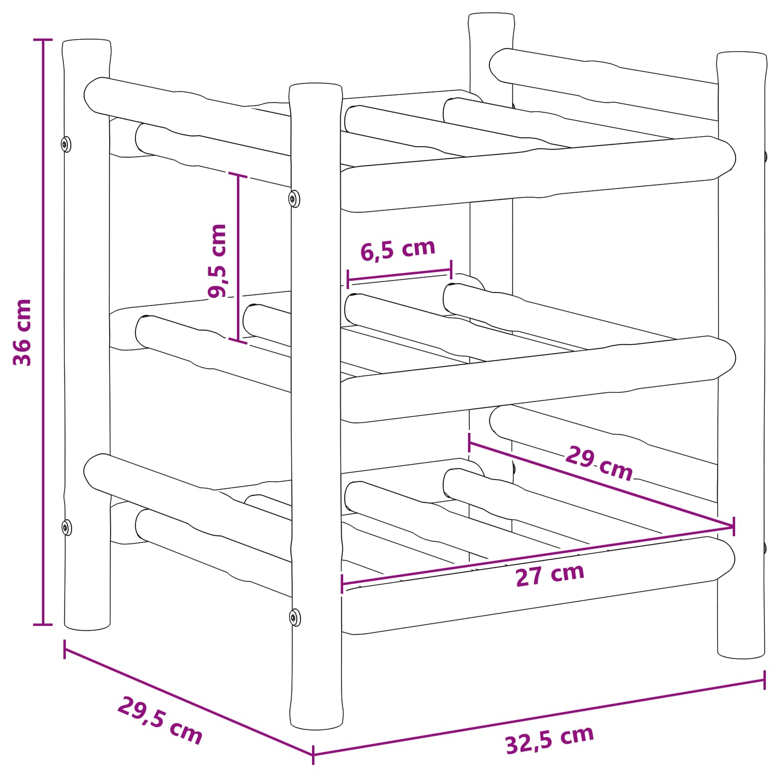 vidaXL Regał na wino Naturalny 32,5 x 29,5 x 36 cm Bambus