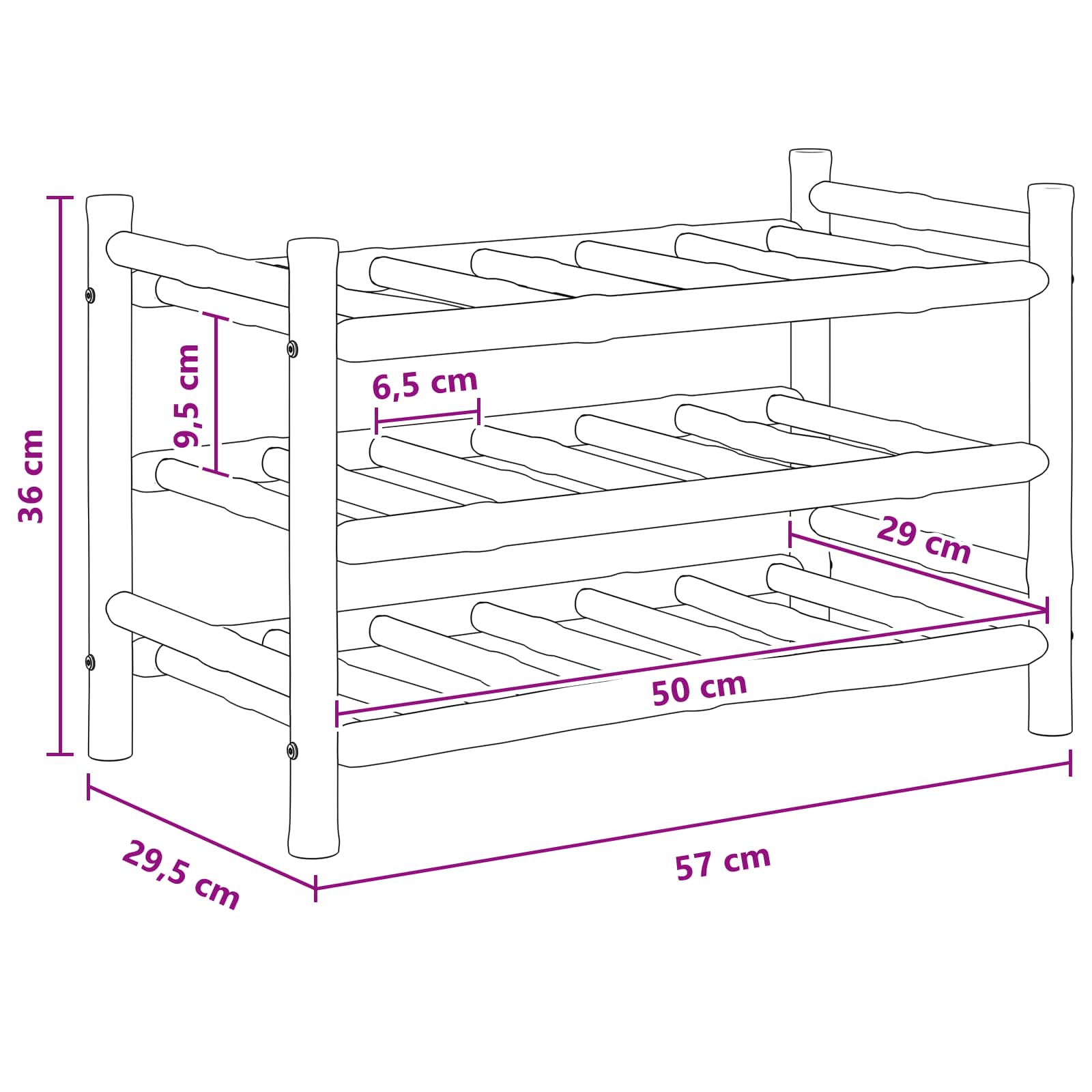 vidaXL Regał na wino Naturalny 57 x 29,5 x 36 cm Bambus