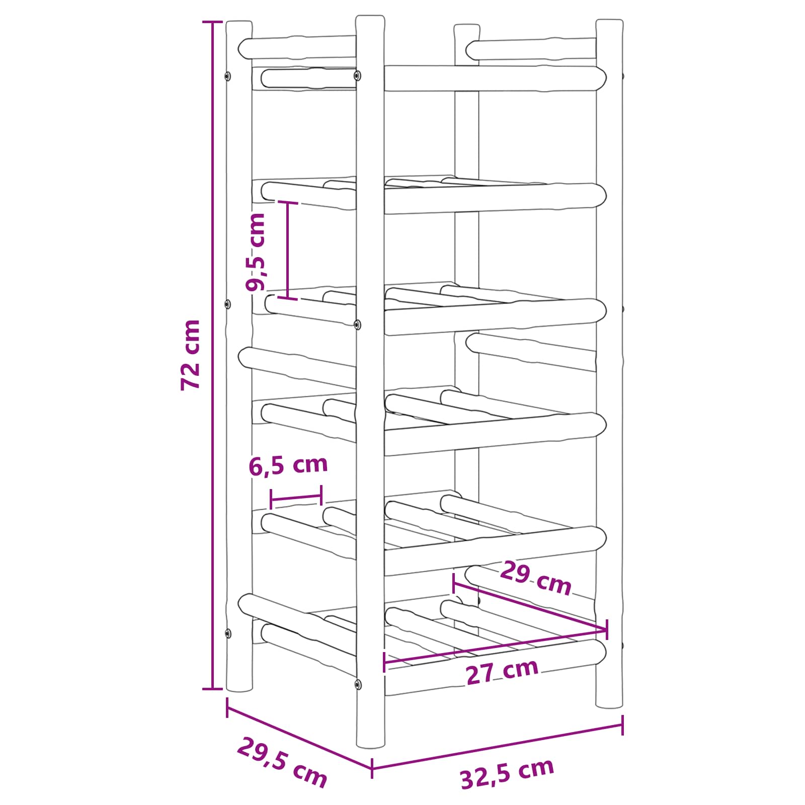 vidaXL Regał na wino Naturalny 32,5 x 29,5 x 72 cm Bambus