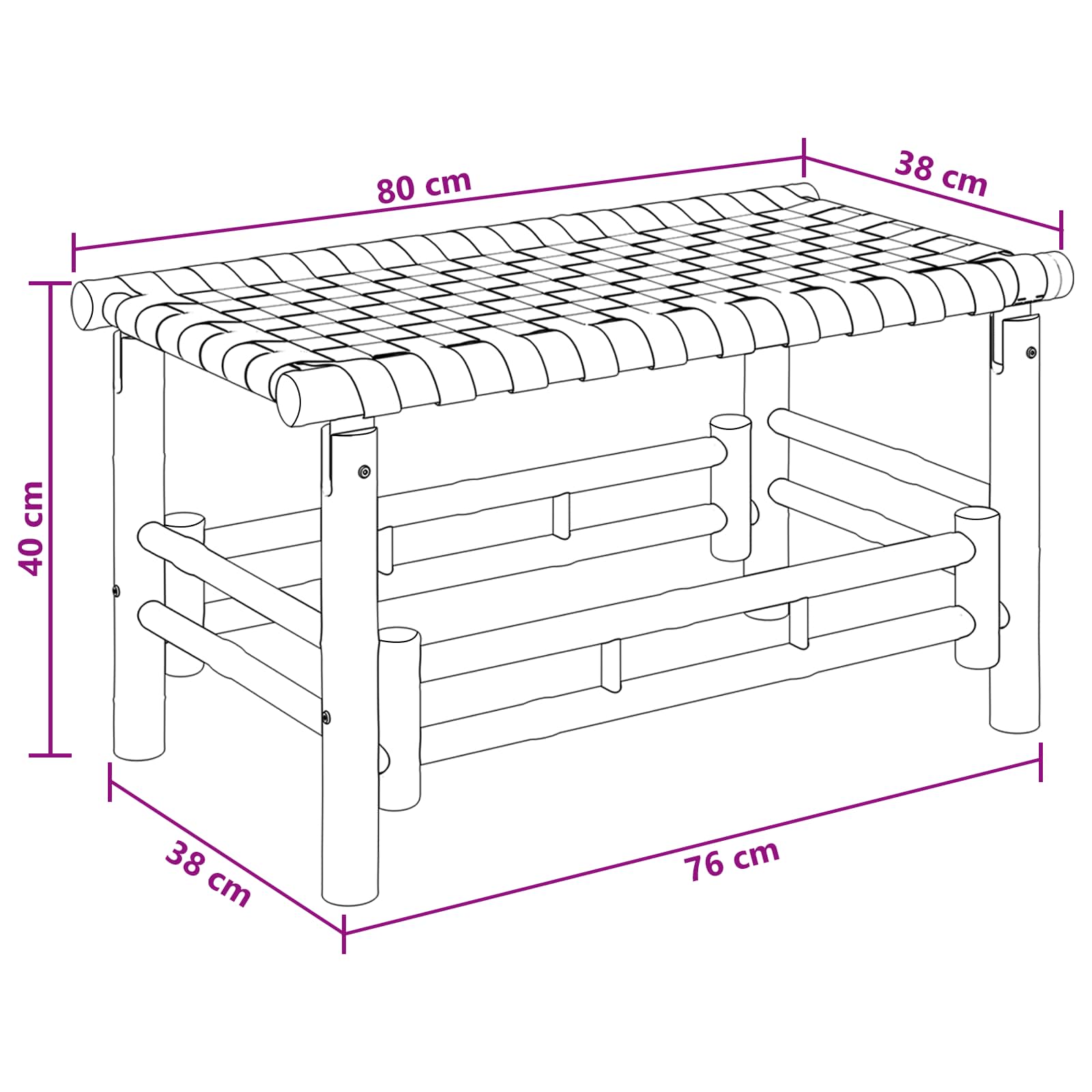 vidaXL Ławka ogrodowa 80 x 38 x 40 cm Bambus Naturalny Prostokątny