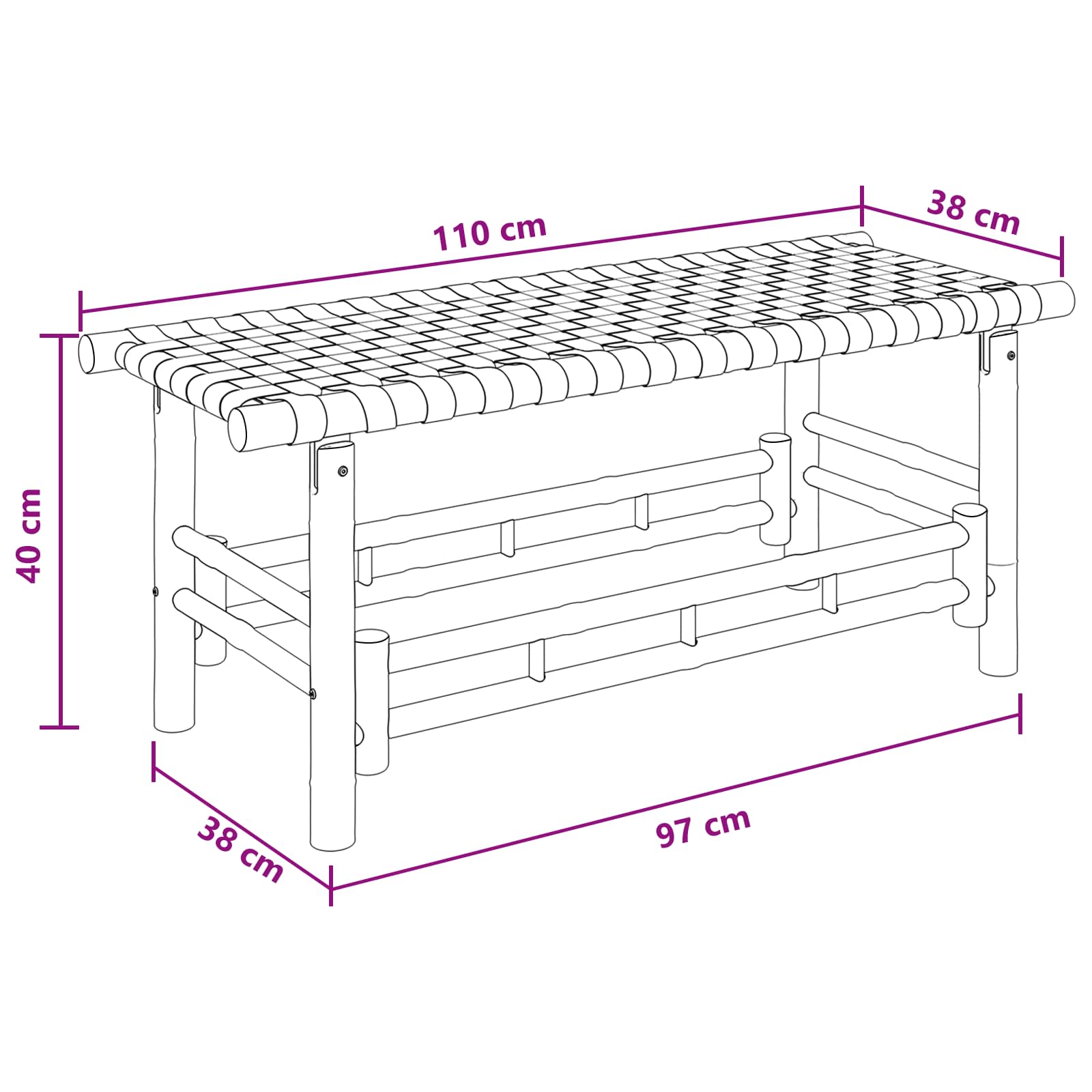 vidaXL Ławka ogrodowa 110 x 38 x 40 cm Bambus Naturalny Prostokątny
