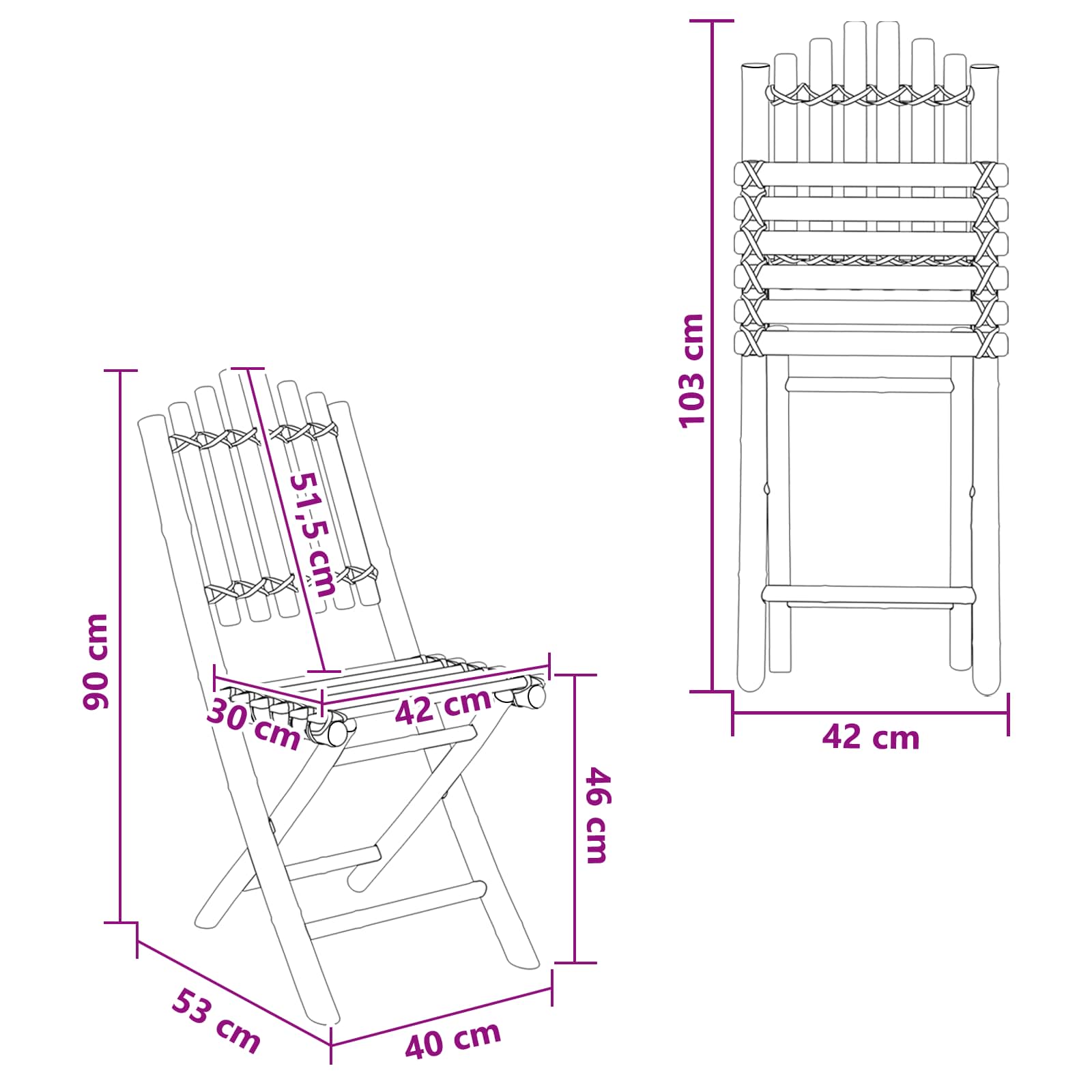 vidaXL Krzesło Ogrodowe 4 pcs Naturalny Bambus