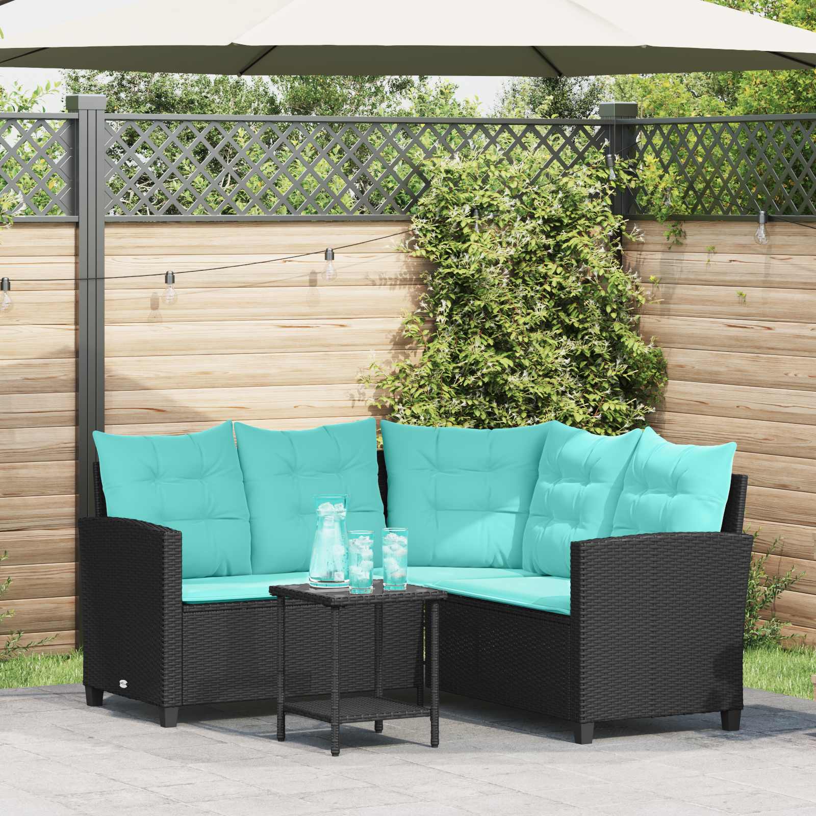vidaXL Sofa Ogrodowa z poduszką 2 pcs Czarny i Turkusowy Polirattan