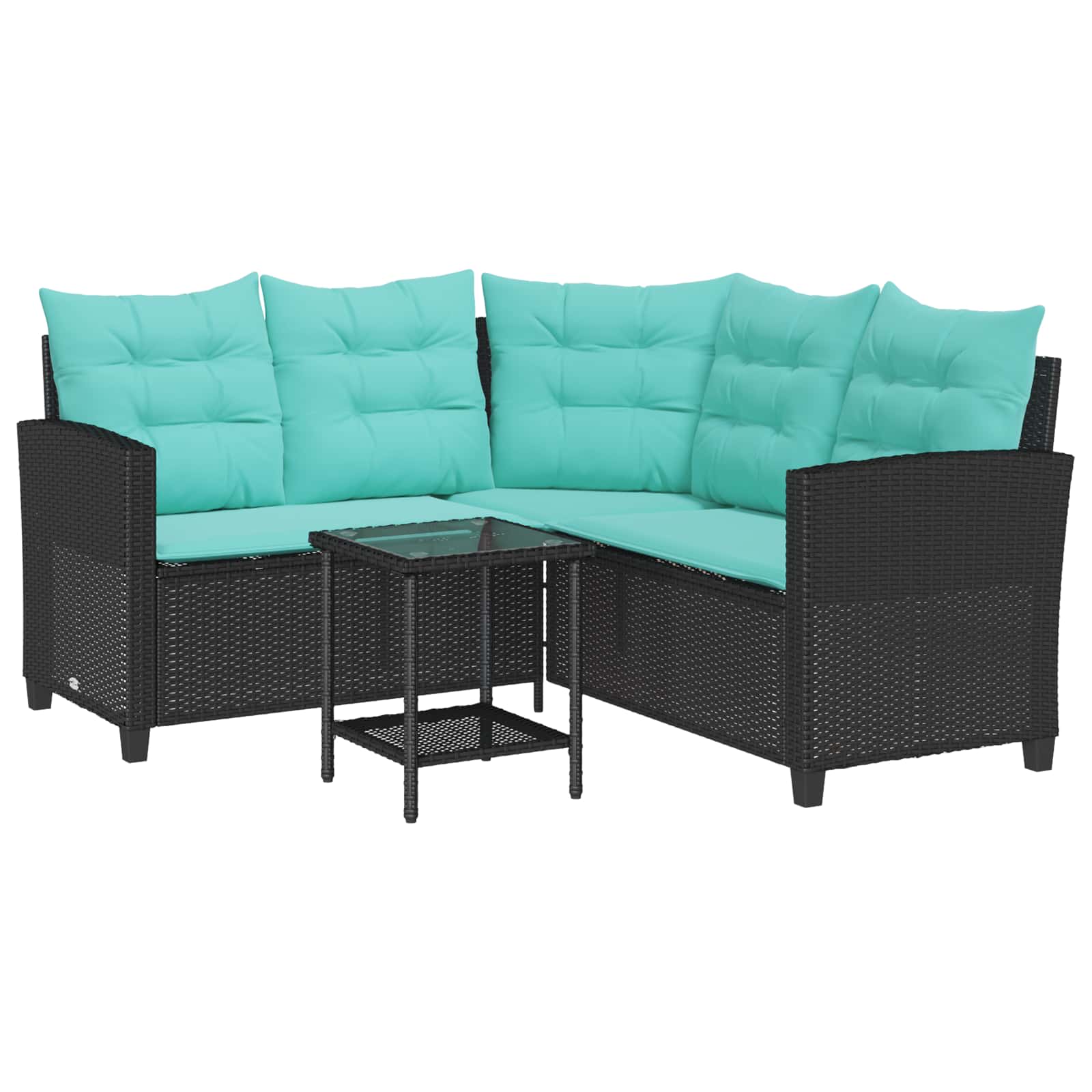 vidaXL Sofa Ogrodowa z poduszką 2 pcs Czarny i Turkusowy Polirattan