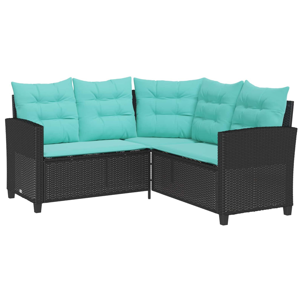 vidaXL Sofa Ogrodowa z poduszką 2 pcs Czarny i Turkusowy Polirattan