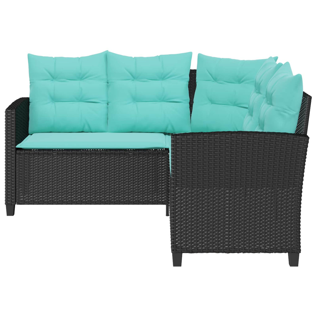 vidaXL Sofa Ogrodowa z poduszką 2 pcs Czarny i Turkusowy Polirattan