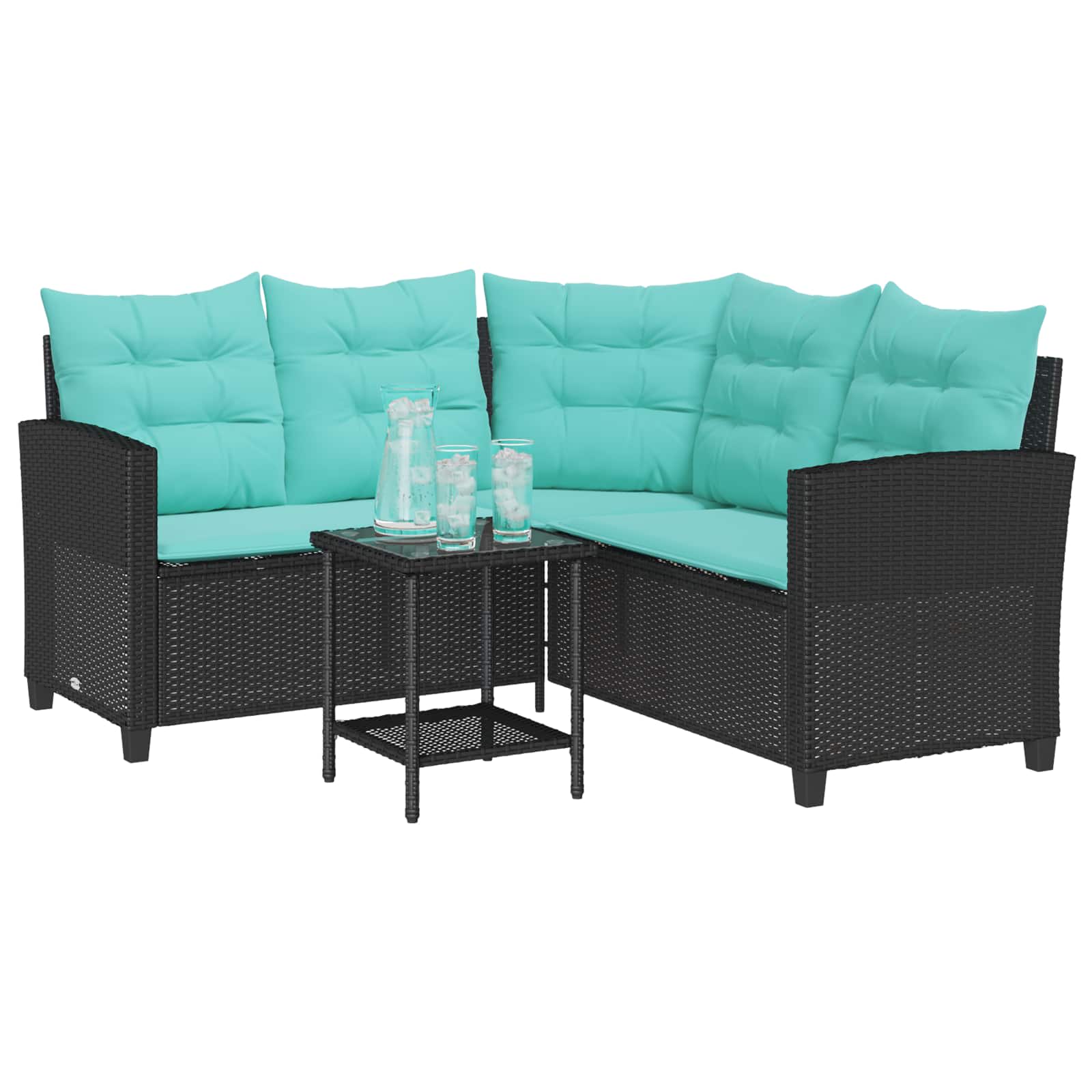 vidaXL Sofa Ogrodowa z poduszką 2 pcs Czarny i Turkusowy Polirattan
