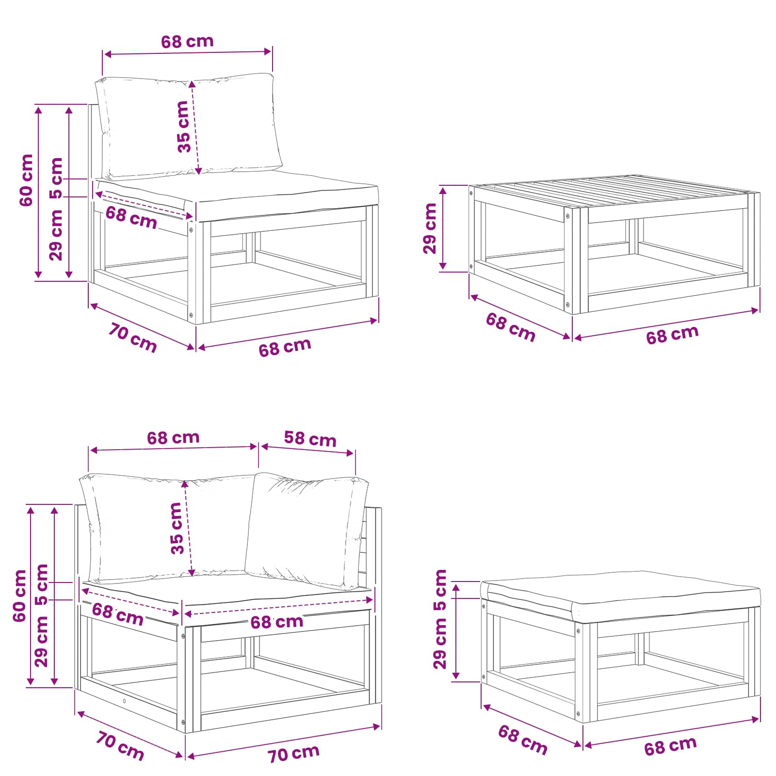 vidaXL Zestaw Sof 10 szt. naturalny Lite Drewno Akacji