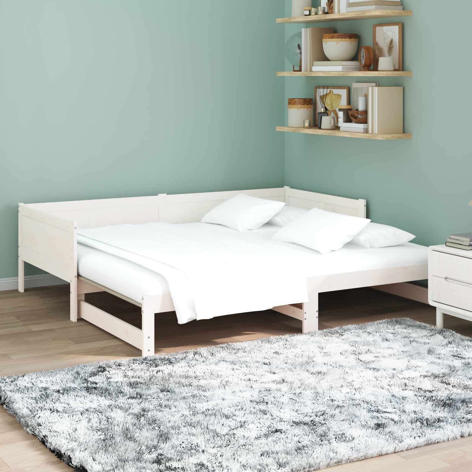 vidaXL Łóżko dzienne z funkcją wysuwania Biały 180 x 200 cm