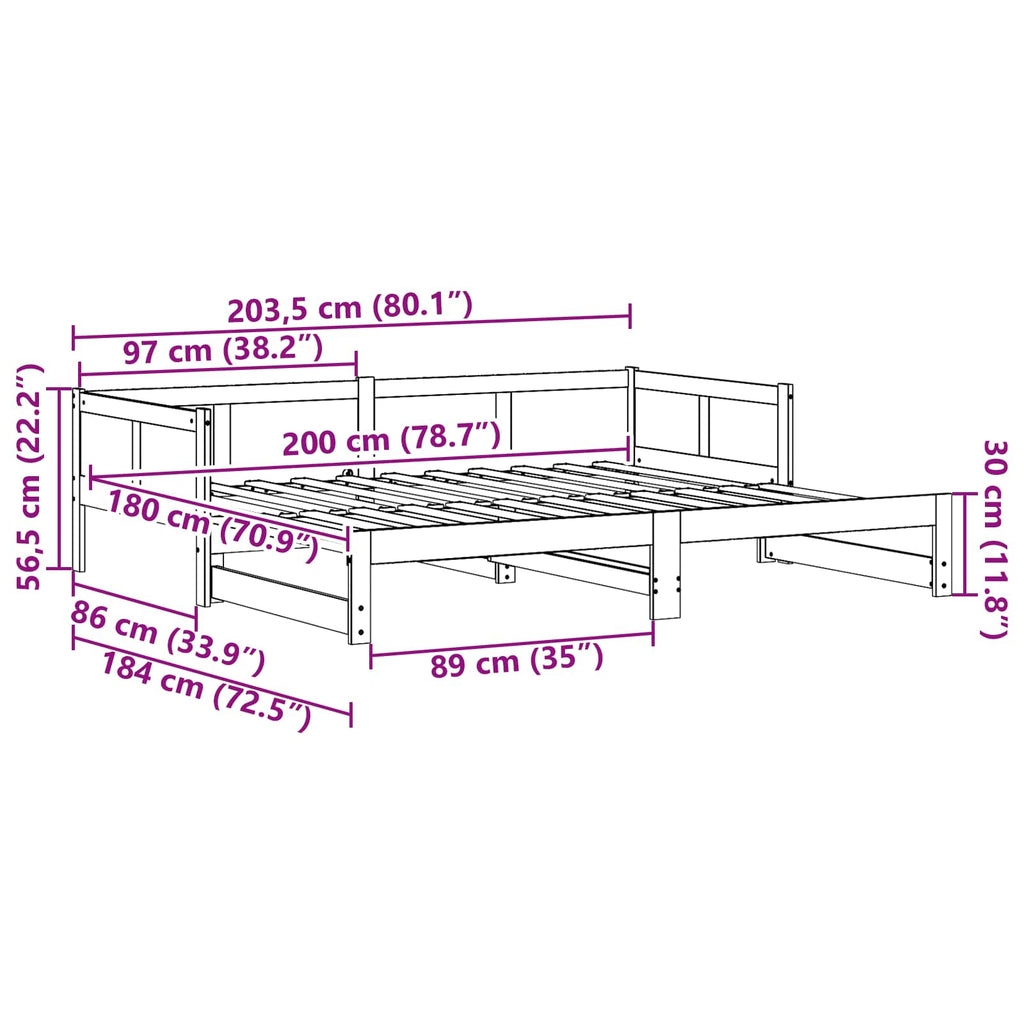 vidaXL Łóżko dzienne z funkcją wysuwania Biały 180 x 200 cm