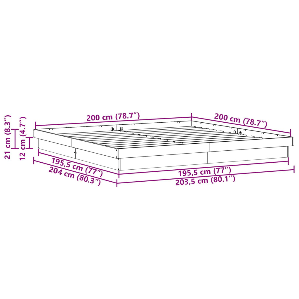 vidaXL Ramka łóżka Naturalny 200 x 200 cm Lite drewno sosnowe