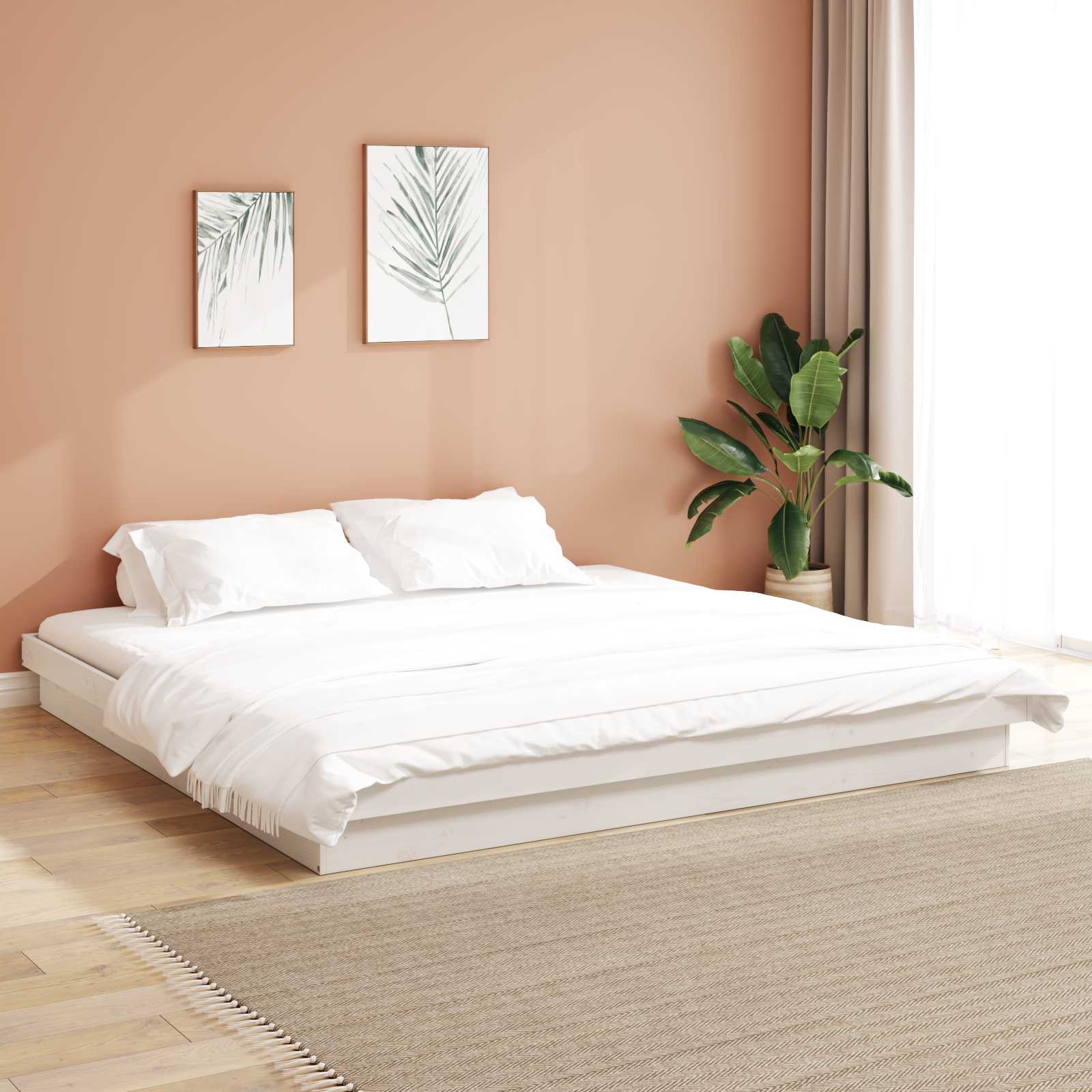 vidaXL Ramka łóżka Biały 200 x 200 cm Lite drewno sosnowe