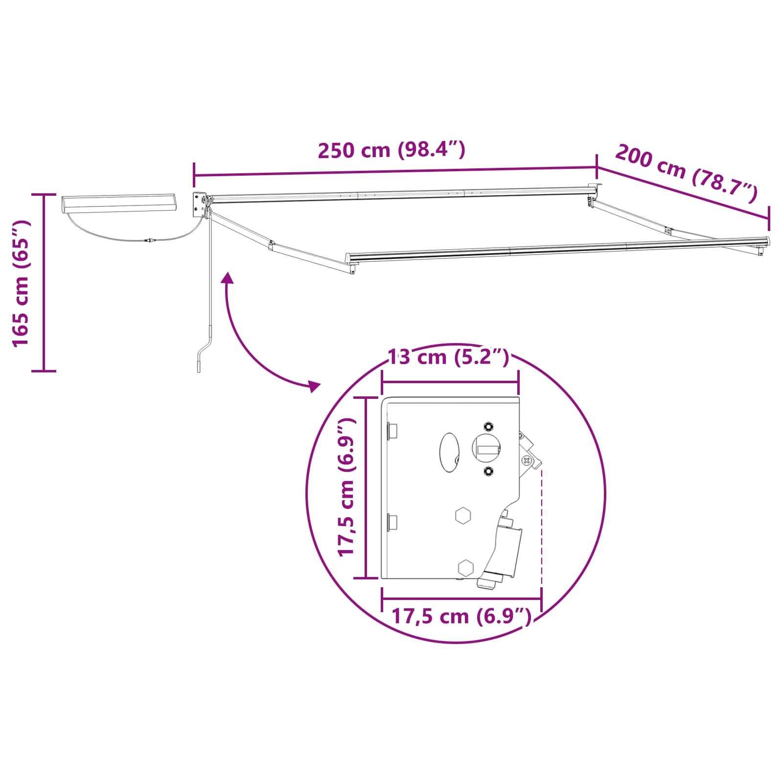 vidaXL Elektryczna rama markizy składanej Biały 2,5 x 2 m Stal