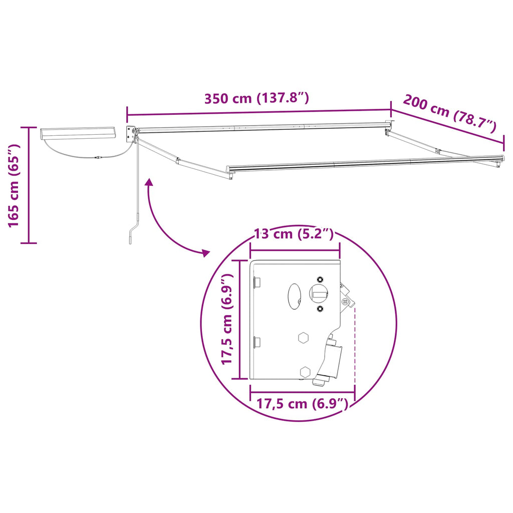 vidaXL Elektryczna rama markizy składanej antracytowy 3,5 x 2 m Stal