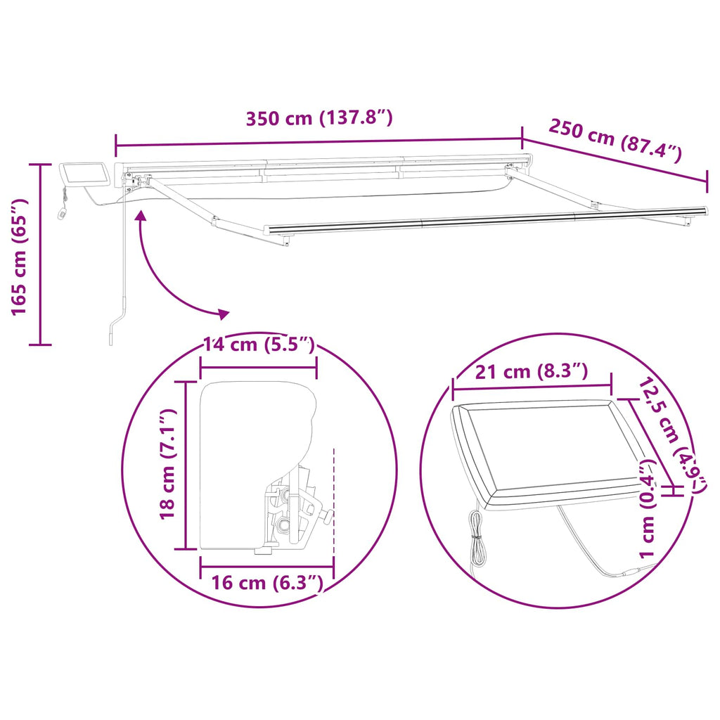 vidaXL Ręczny ramowy zewnętrzny markizowy z LED Antracyt 3,5 x 2,5 m