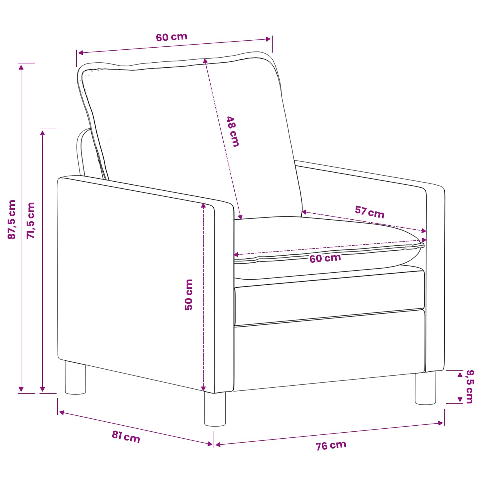 vidaXL Sofa Ciemnoszary 76 x 81 x 87,5 cm Poliester