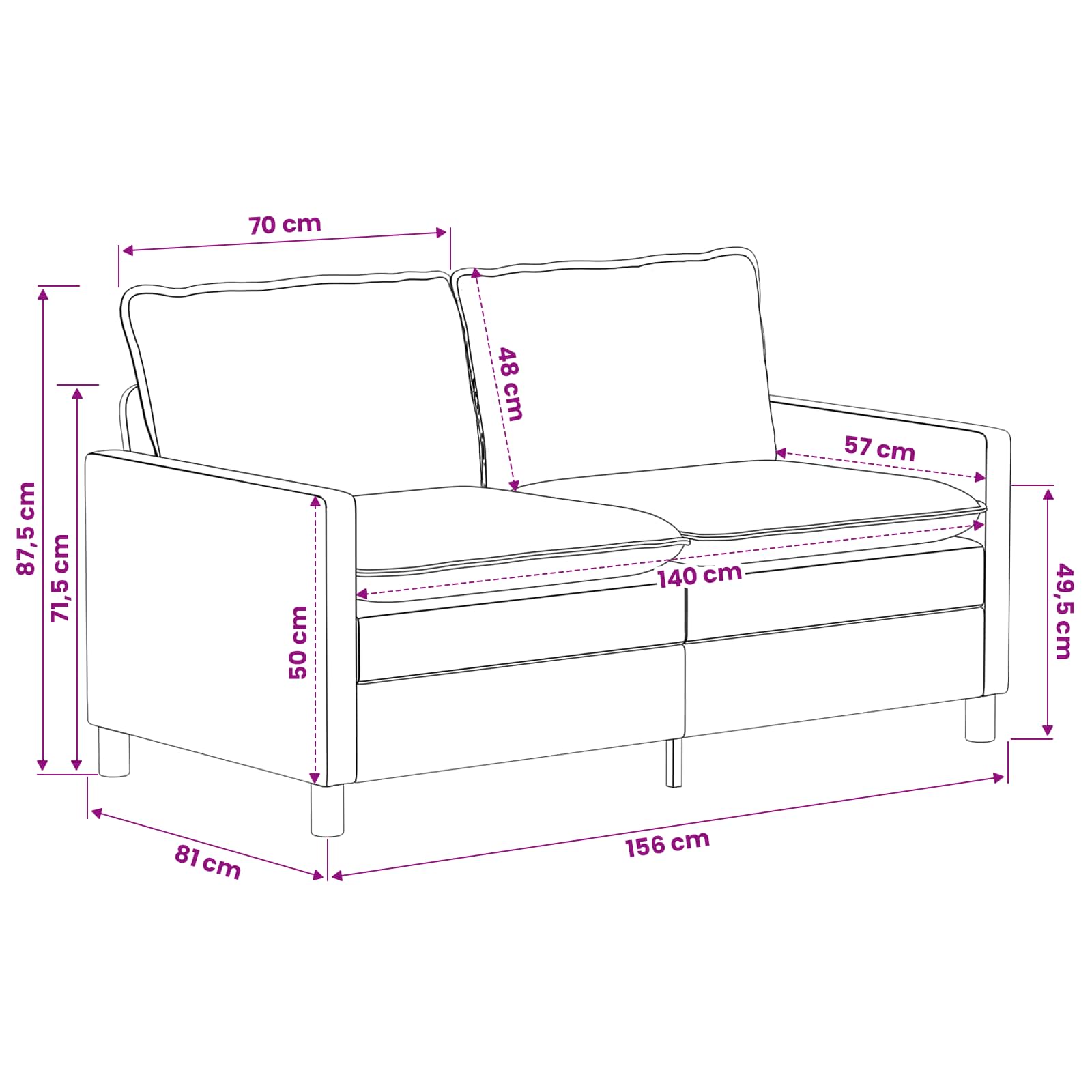 vidaXL Sofa Granatowy 156 x 81 x 87,5 cm Poliester