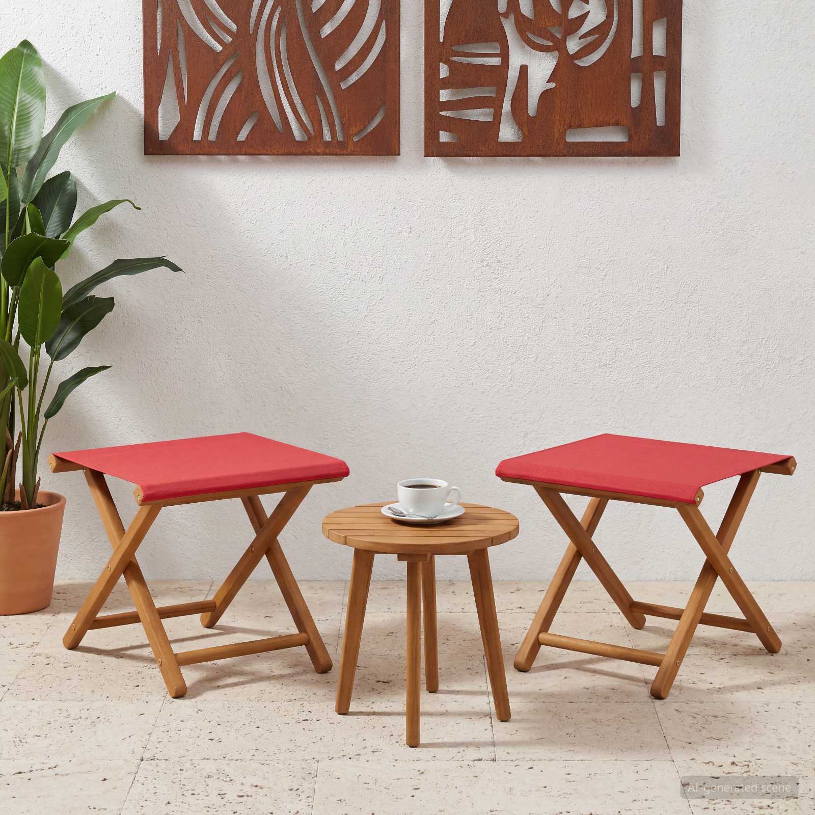 vidaXL Fotel ogrodowy 2 pcs Lite Drewno Eukaliptusowe czerwony