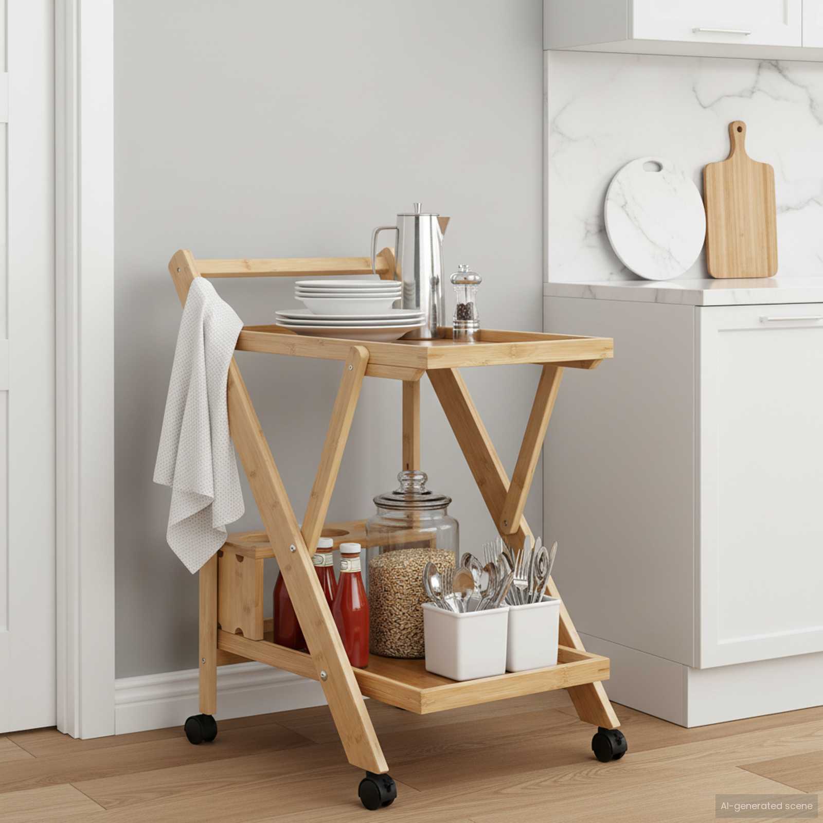 vidaXL Wózek kuchenny z kółkami Jasny Brąz 65 x 40,5 x 76,5 cm Bambus