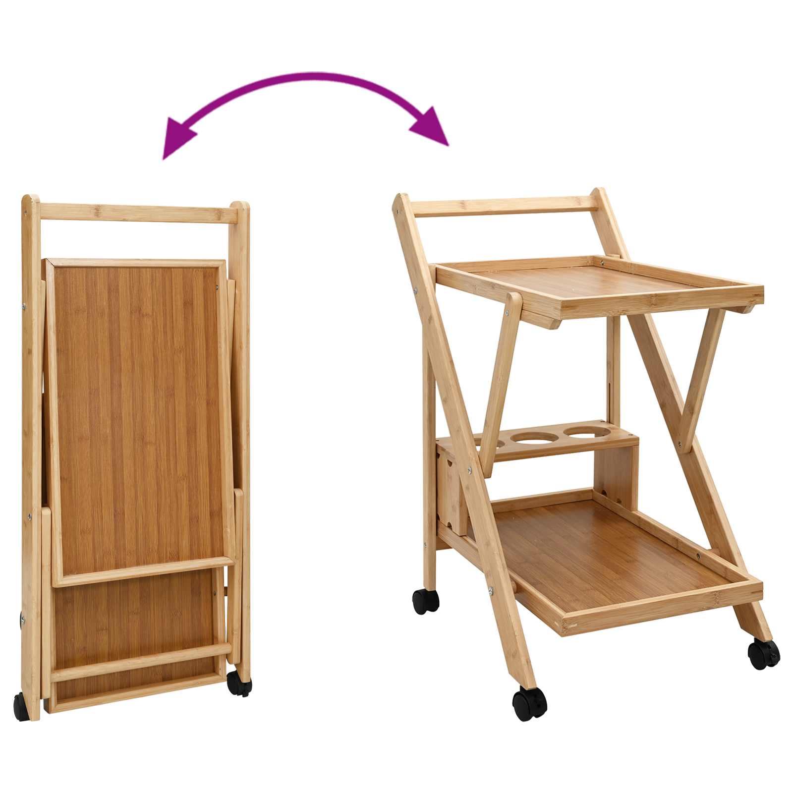 vidaXL Wózek kuchenny z kółkami Jasny Brąz 65 x 40,5 x 76,5 cm Bambus