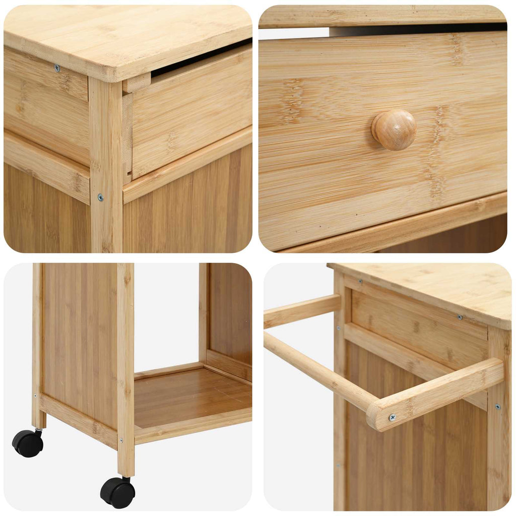vidaXL Wózek kuchenny z kółkami Naturalny 90,5 x 36 x 86,5 cm Bambus