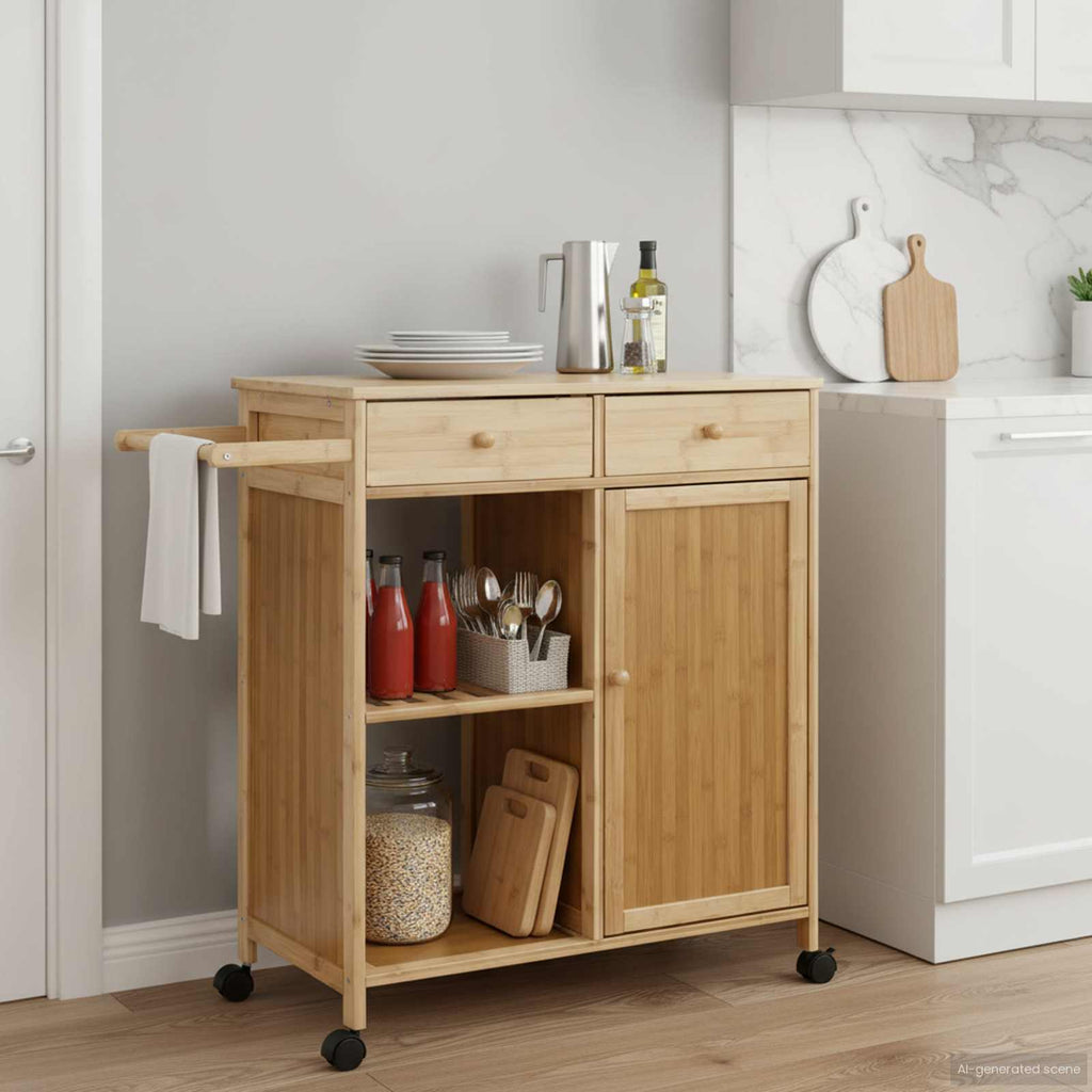 vidaXL Wózek kuchenny z kółkami Naturalny 90,5 x 36 x 86,5 cm Bambus