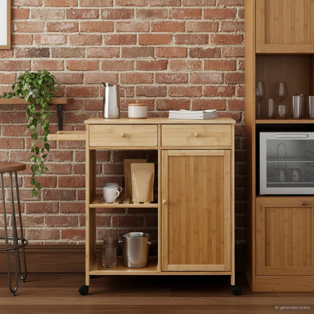 vidaXL Wózek kuchenny z kółkami Naturalny 90,5 x 36 x 86,5 cm Bambus