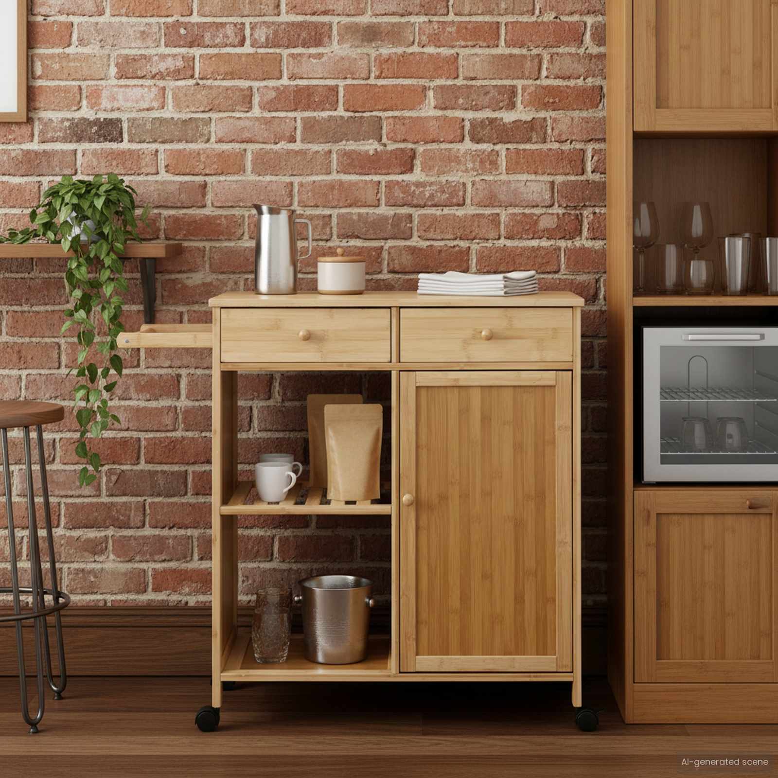 vidaXL Wózek kuchenny z kółkami Naturalny 90,5 x 36 x 86,5 cm Bambus