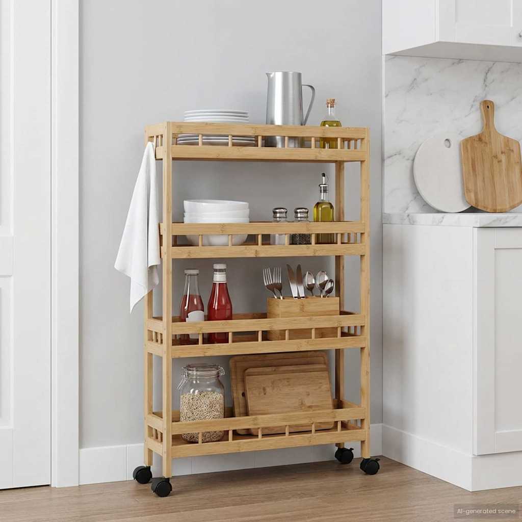 vidaXL Wózek kuchenny z kółkami Naturalny 60 x 18 x 97 cm Bambus