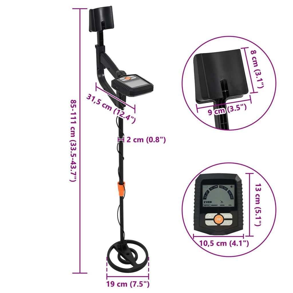 vidaXL Wykrywacz metali z wyświetlaczem LCD 3 modele rdzeń 19 cm