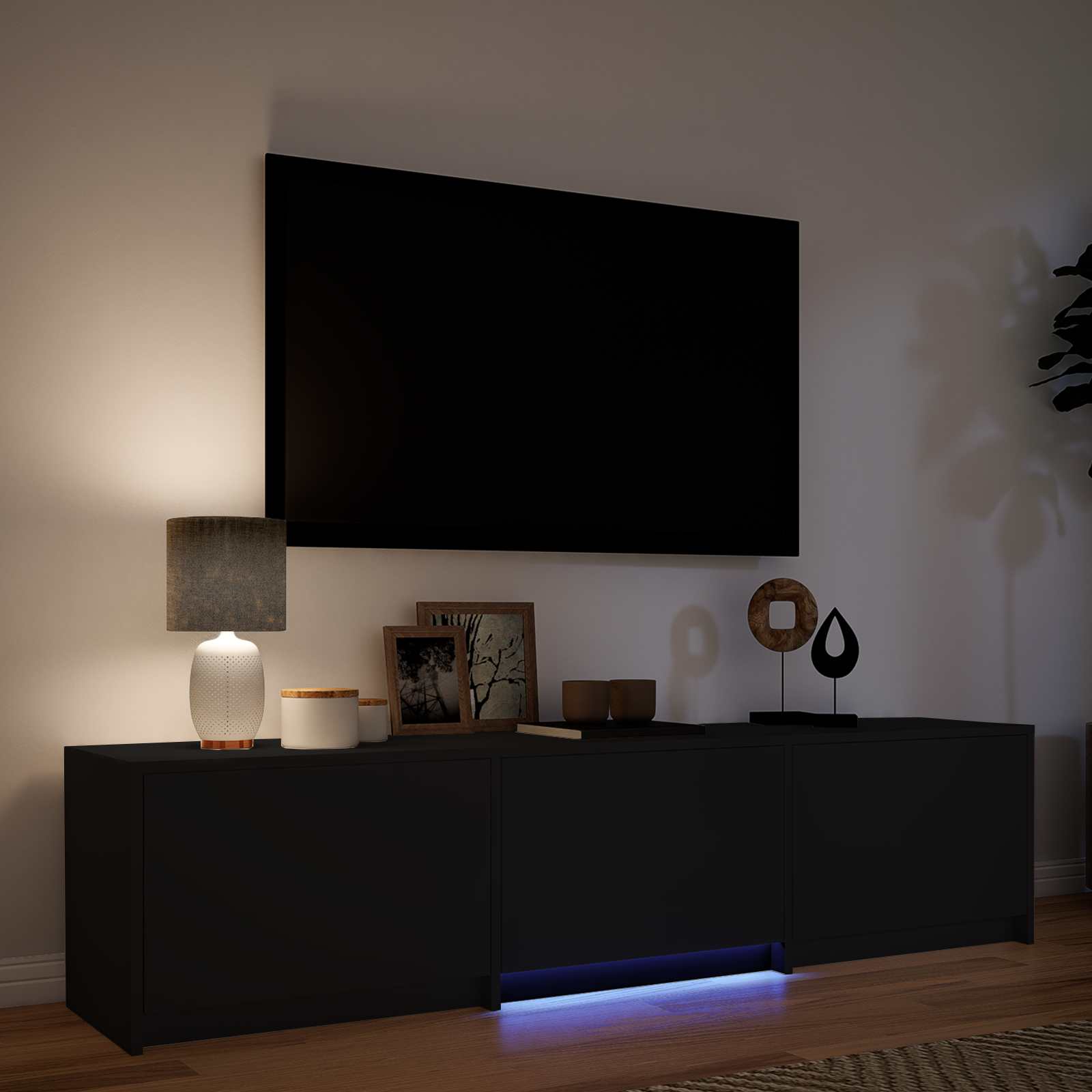 vidaXL Szafka RTV z LED 165 x 34 x 40 cm Czarny Drewno inżynieryjne